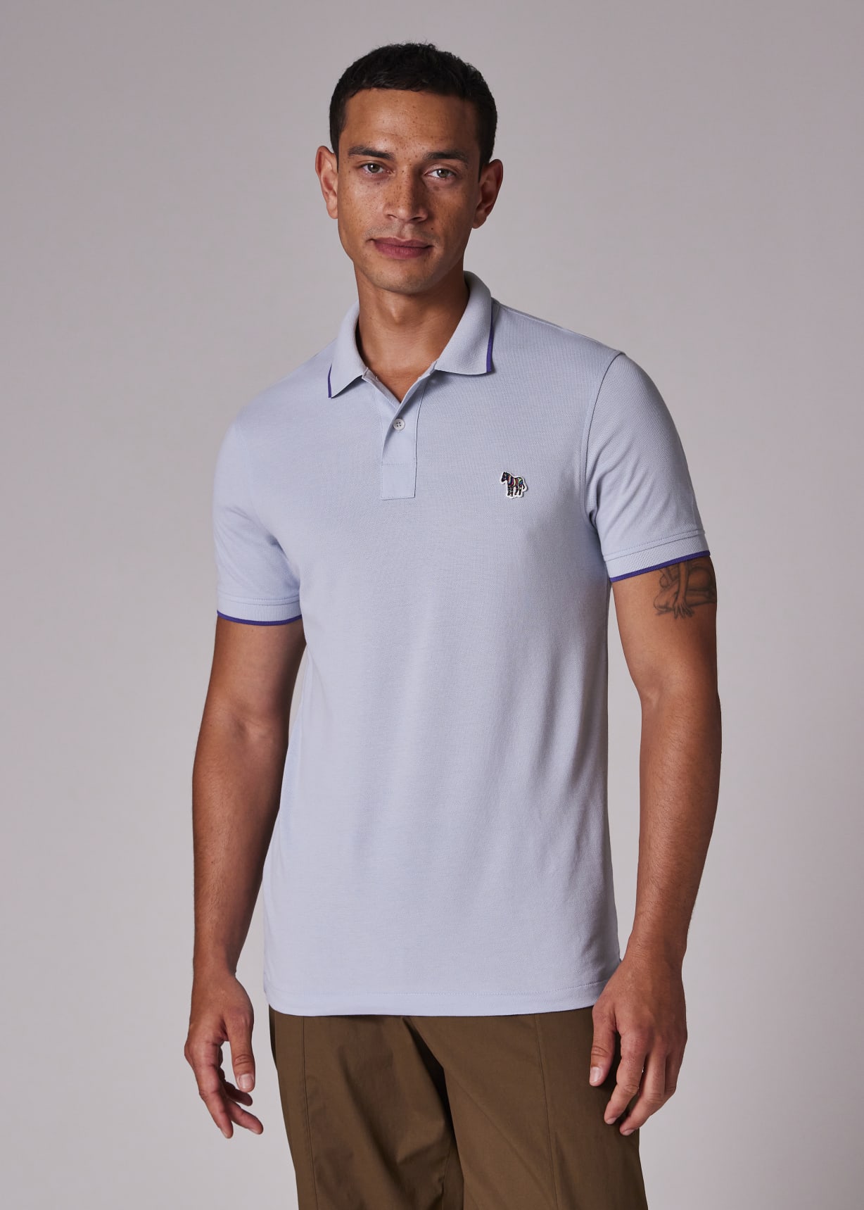 Men's Slim-Fit Pale Blue Zebra Logo Polo Shirt