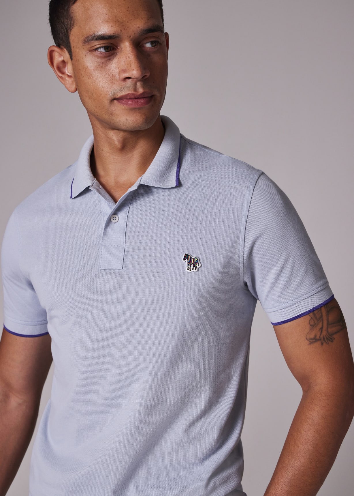 Men's Slim-Fit Pale Blue Zebra Logo Polo Shirt