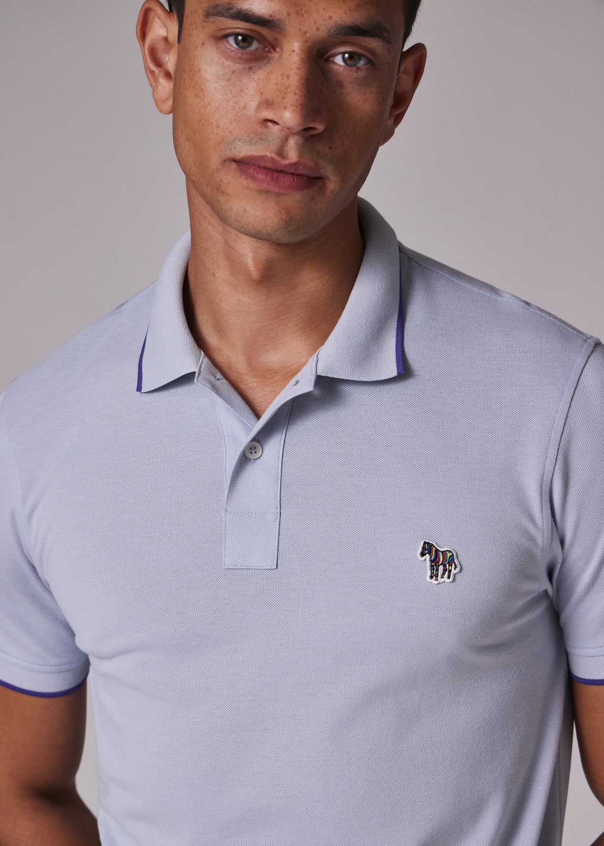 Men's Slim-Fit Pale Blue Zebra Logo Polo Shirt