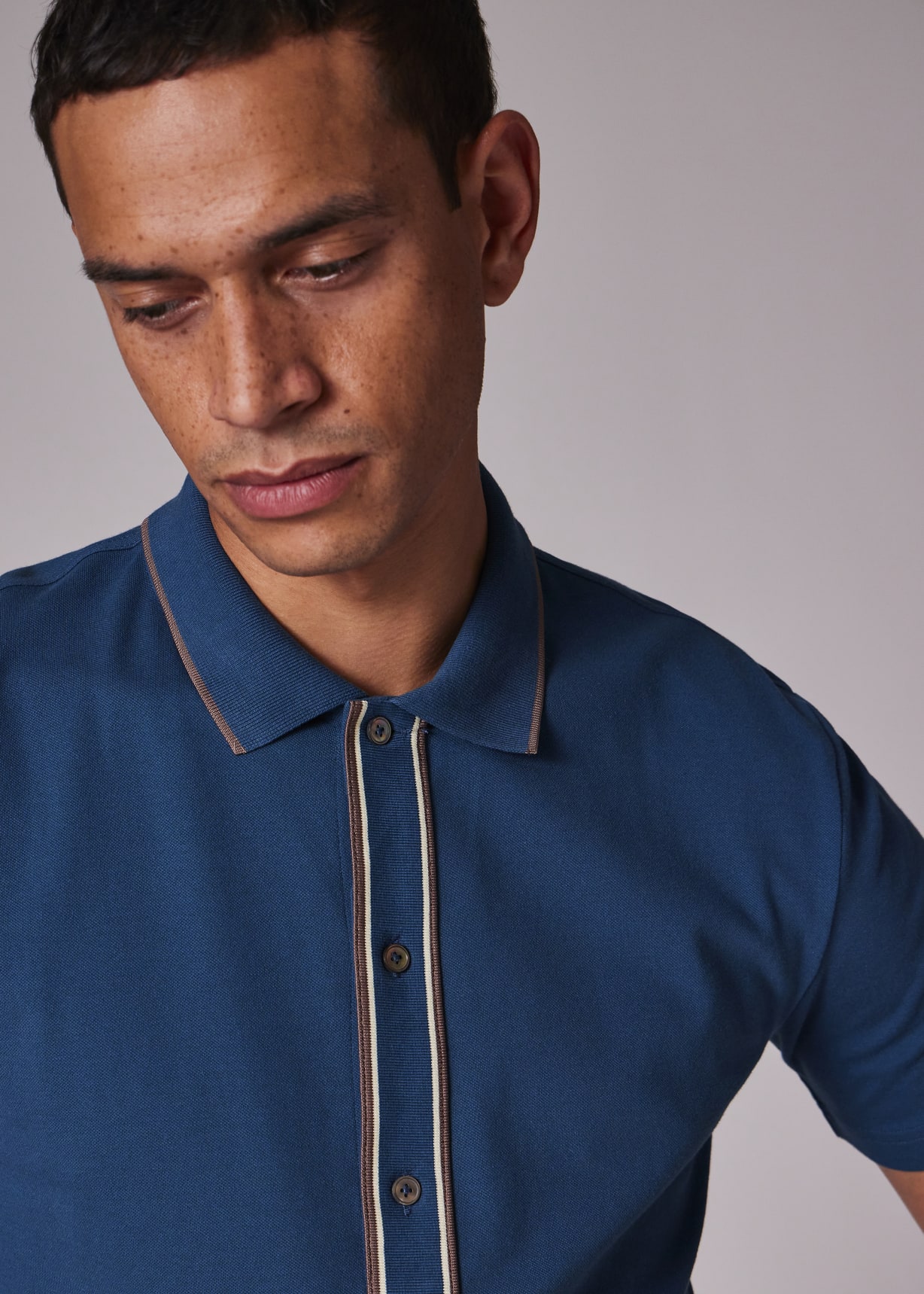 Fillipp Short Sleeve Regular Soft Touch Button Through Polo Teal-Blue