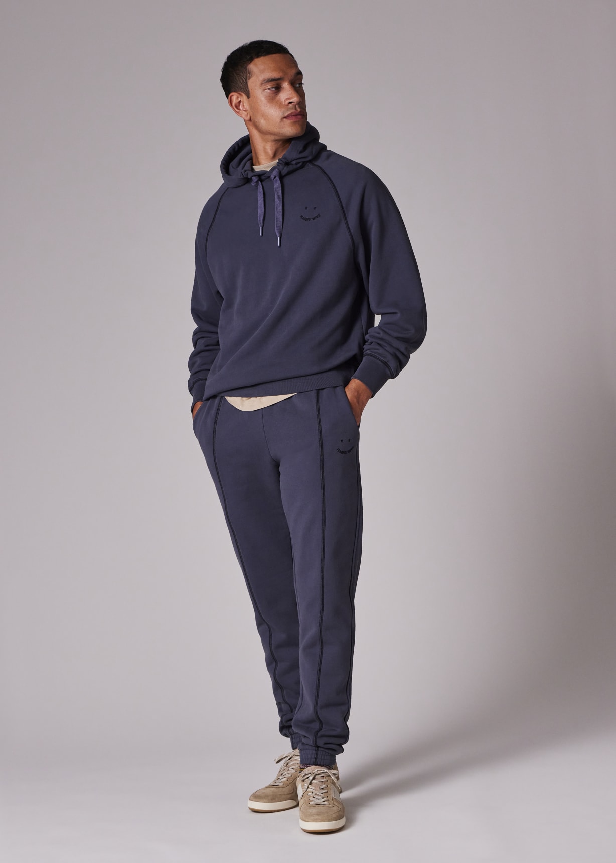 Men's Grey Organic Cotton 'PS Happy' Embroidered Hoodie