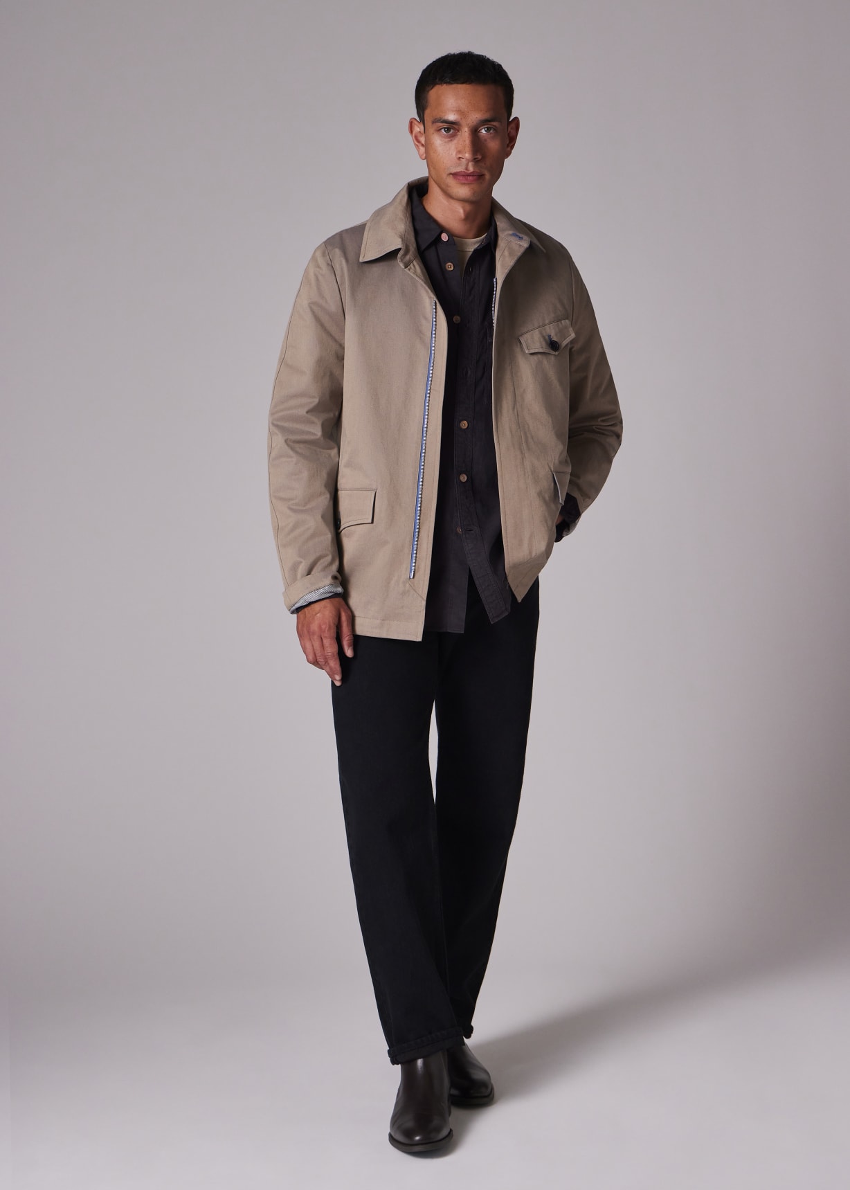 Men's Brown Cotton-Blend Cropped Coat