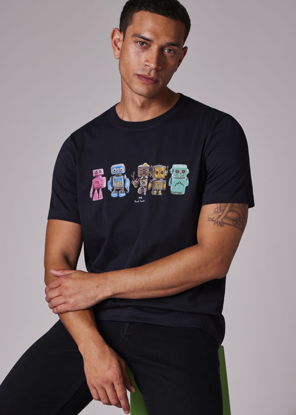 Men's Regular Fit 'Robots' Print Blue Organic Cotton T-Shirt