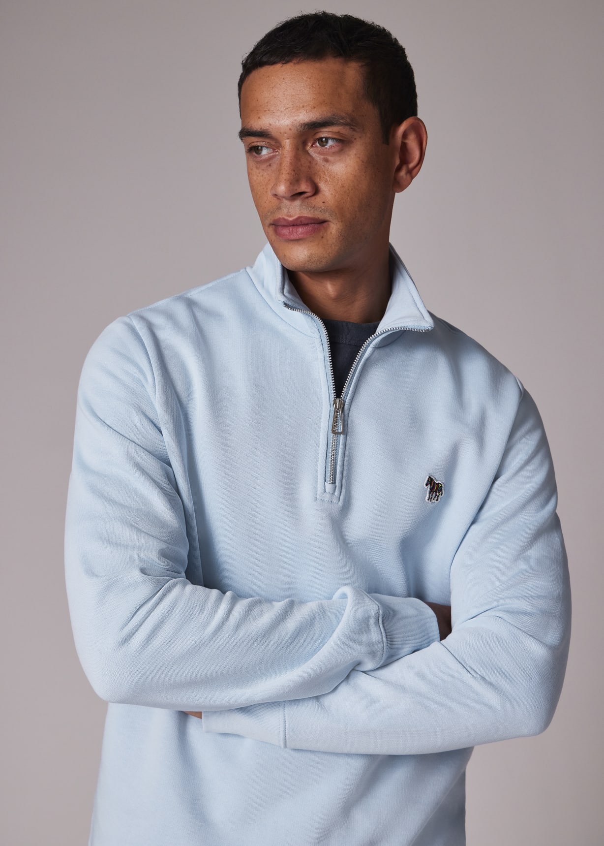 Men's Sky Blue Zebra Logo Zip-Neck Sweatshirt