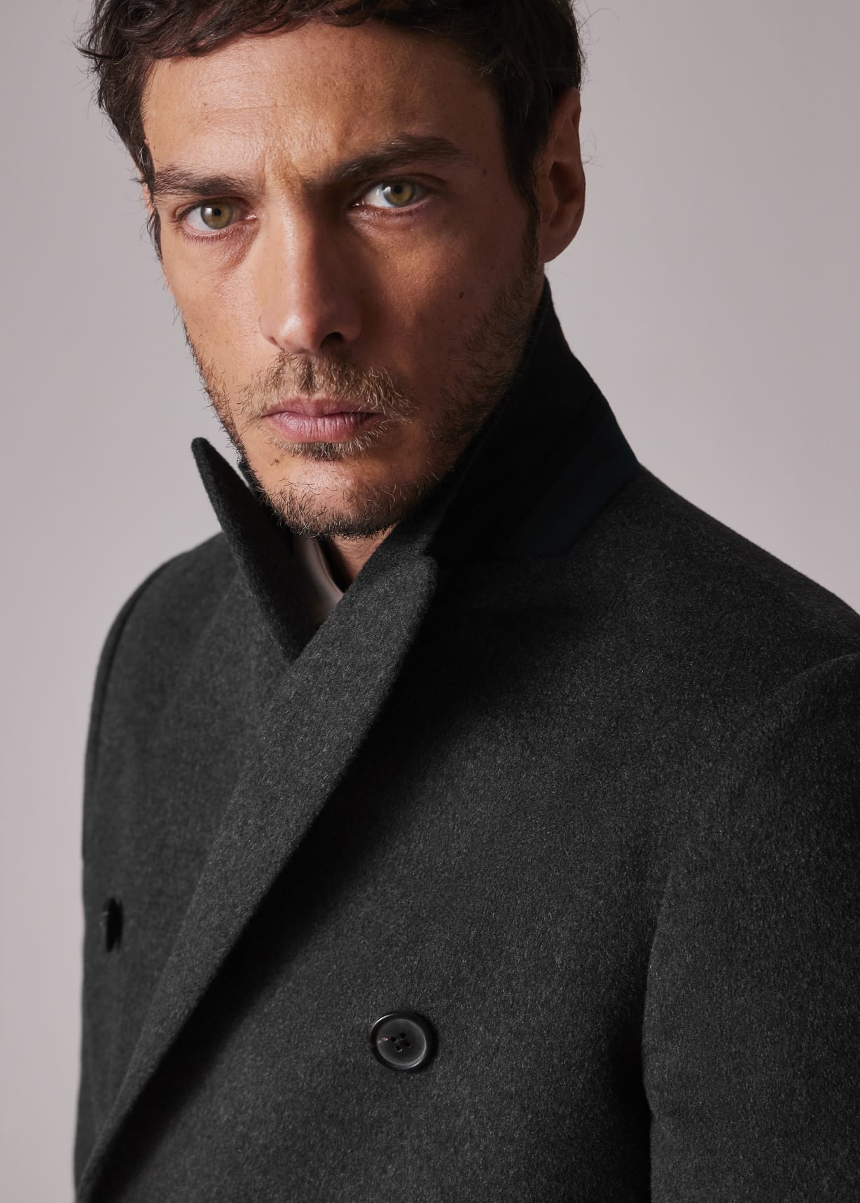 Charcoal Wool-Cashmere Blend Double Breasted Overcoat