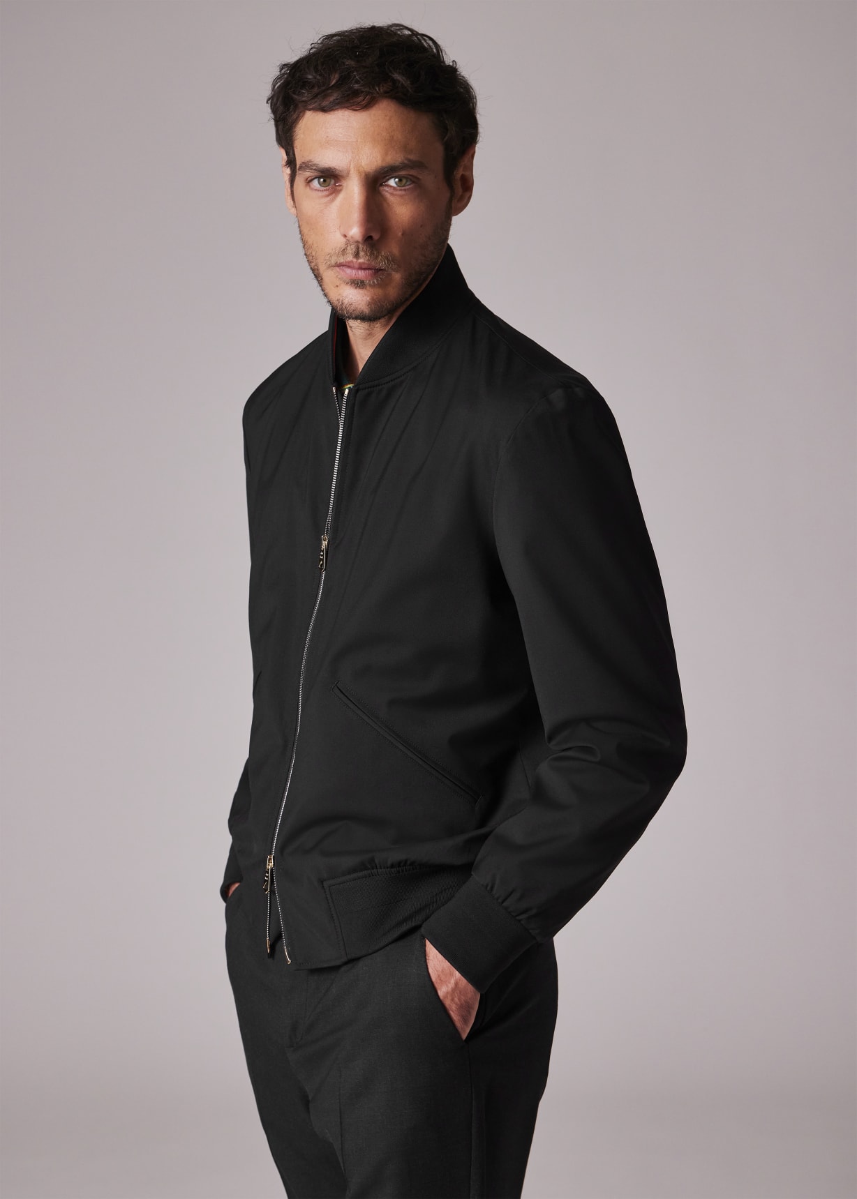 Men's Black 'Storm System' Wool Bomber Jacket