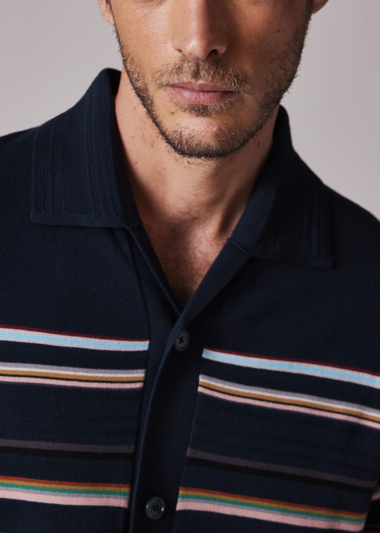 Men's Navy 'Signature Stripe' Knitted Cotton Short-Sleeve Shirt