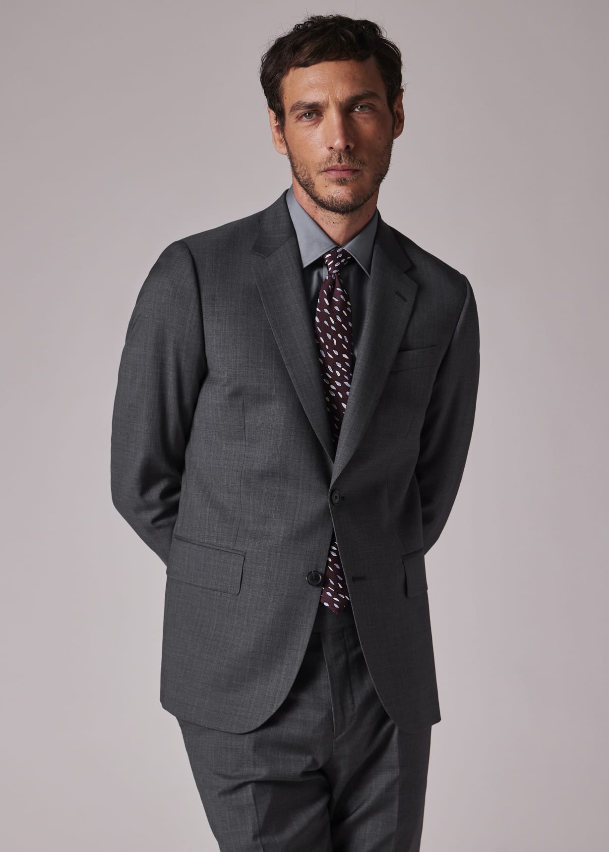 Men's Tailored-Fit Grey Stripe Tropical Wool Suit