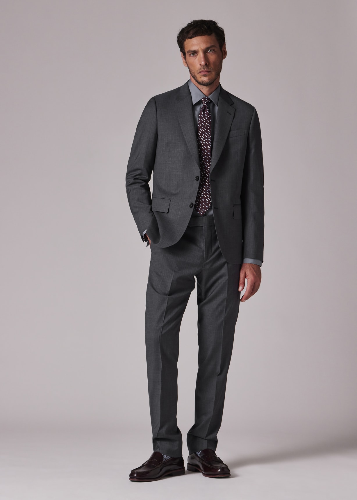 最高級　PaulSmith スーツセットアップ　イタリア製　SOHO グレー Men's Tailored-Fit Grey Stripe Tropical Wool Suit
