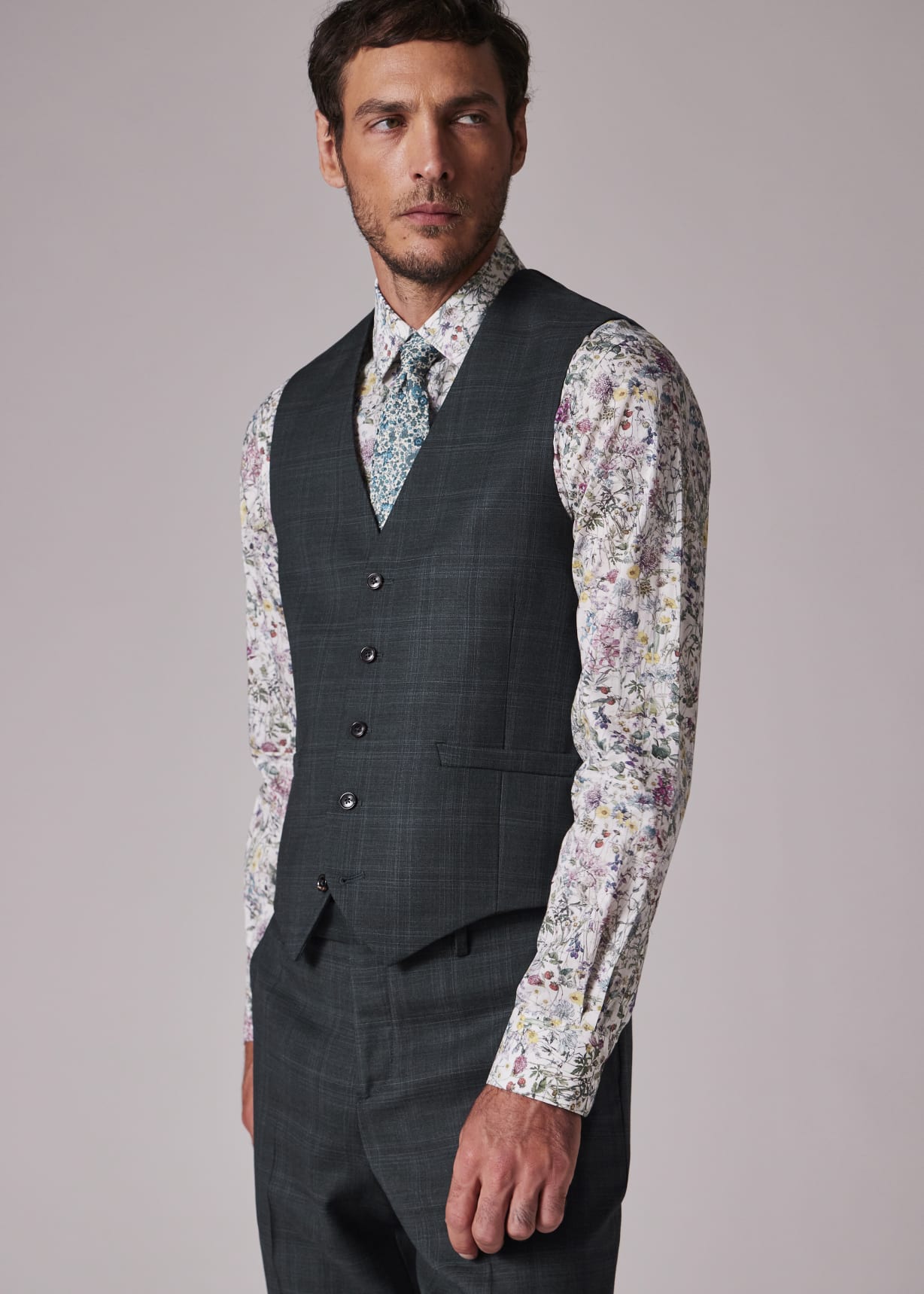 Paul smith 3 piece Suit グレンチェック フェザープリント Men's Tailored Fit Green Superfine Merino Wool Check Three-Piece Suit