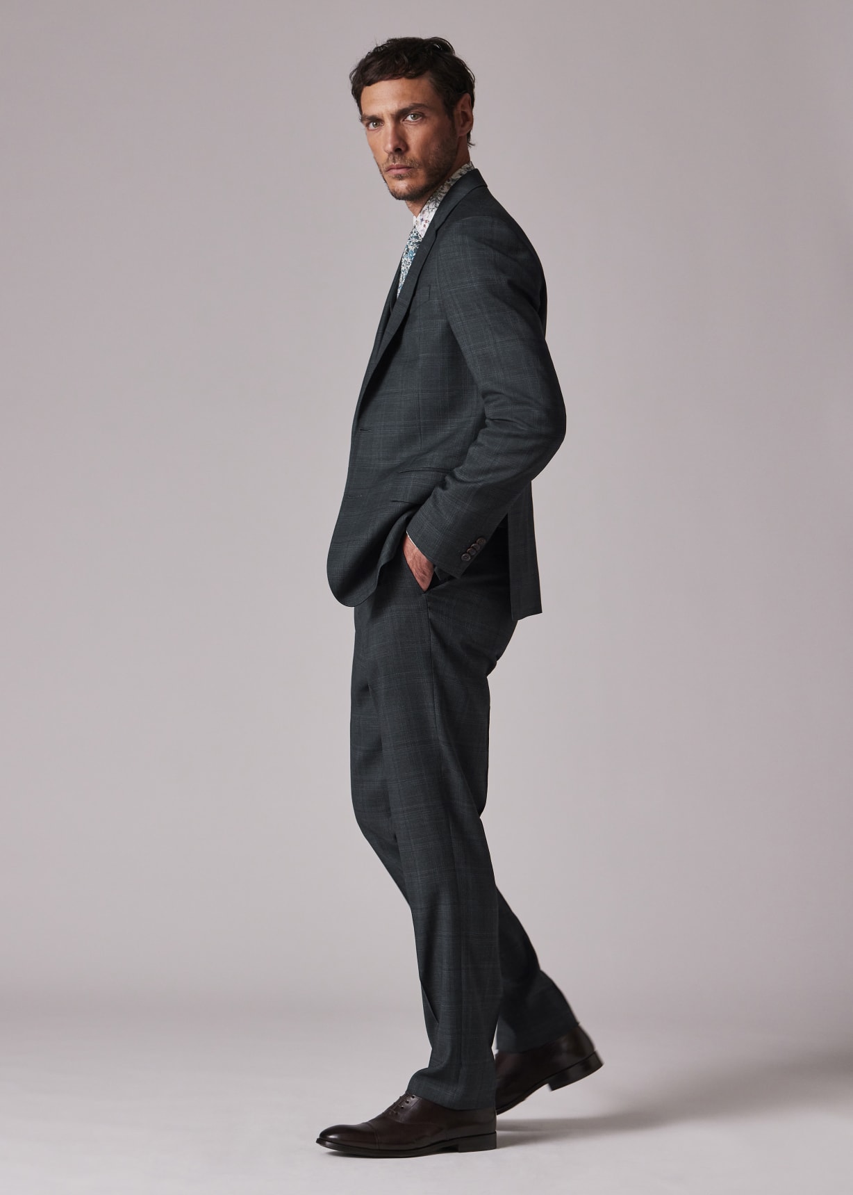 Men's Tailored Fit Green Superfine Merino Wool Check Three-Piece Suit