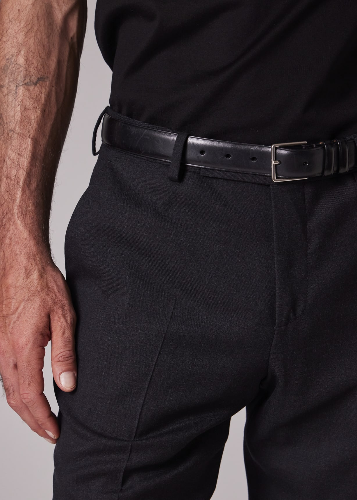 Men's Black Leather Double Keeper Classic Suit Belt