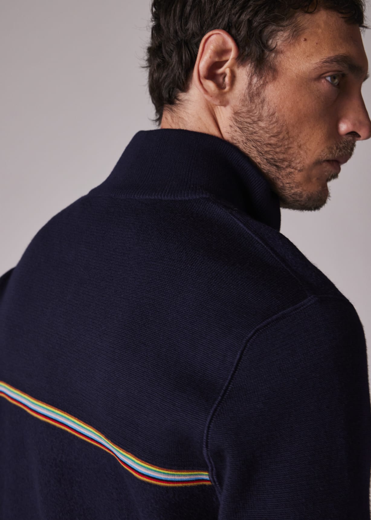 Men's Navy 'Signature Stripe' Merino Wool Knitted Jacket