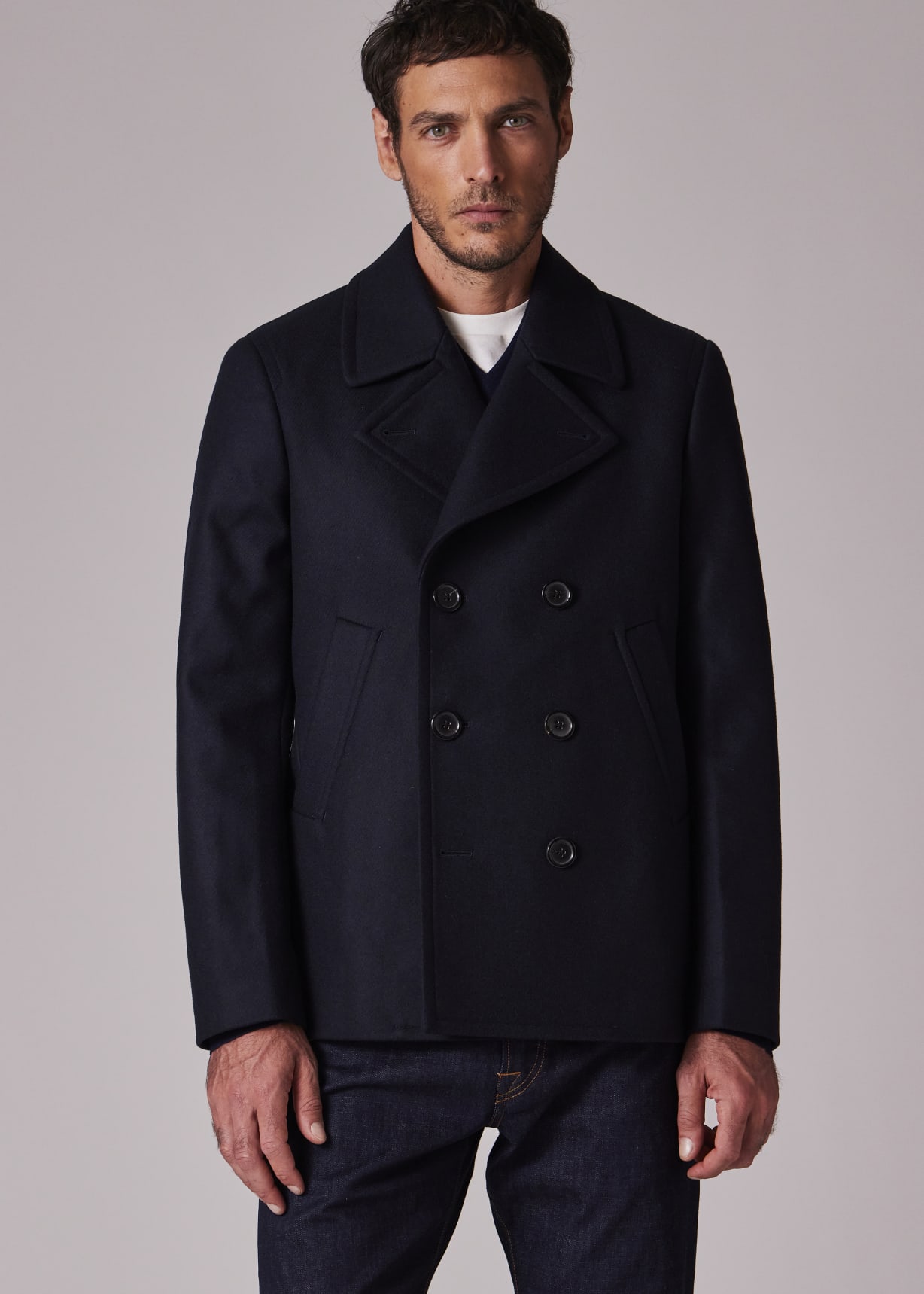 Navy Wool-Cashmere Pea Coat