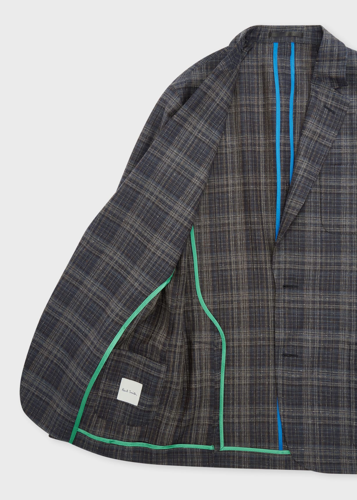 Men's Brown and Navy Check Silk-Wool Patch-Pocket Blazer