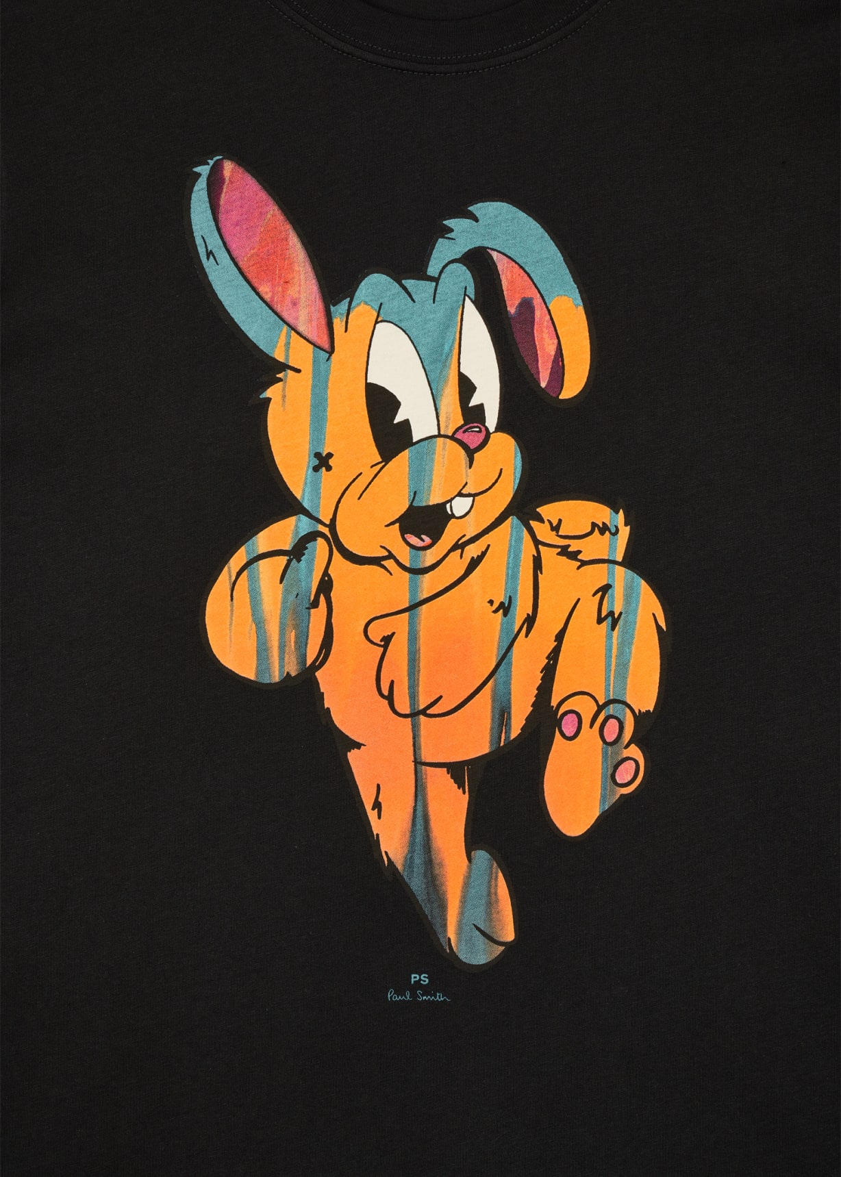Men's Black Regular Fit Organic Cotton 'Painted Rabbit' T-Shirt