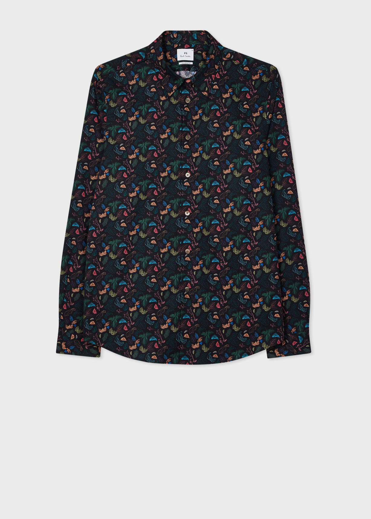 Men's Tailored-Fit Black 'Leaf' Cotton Shirt