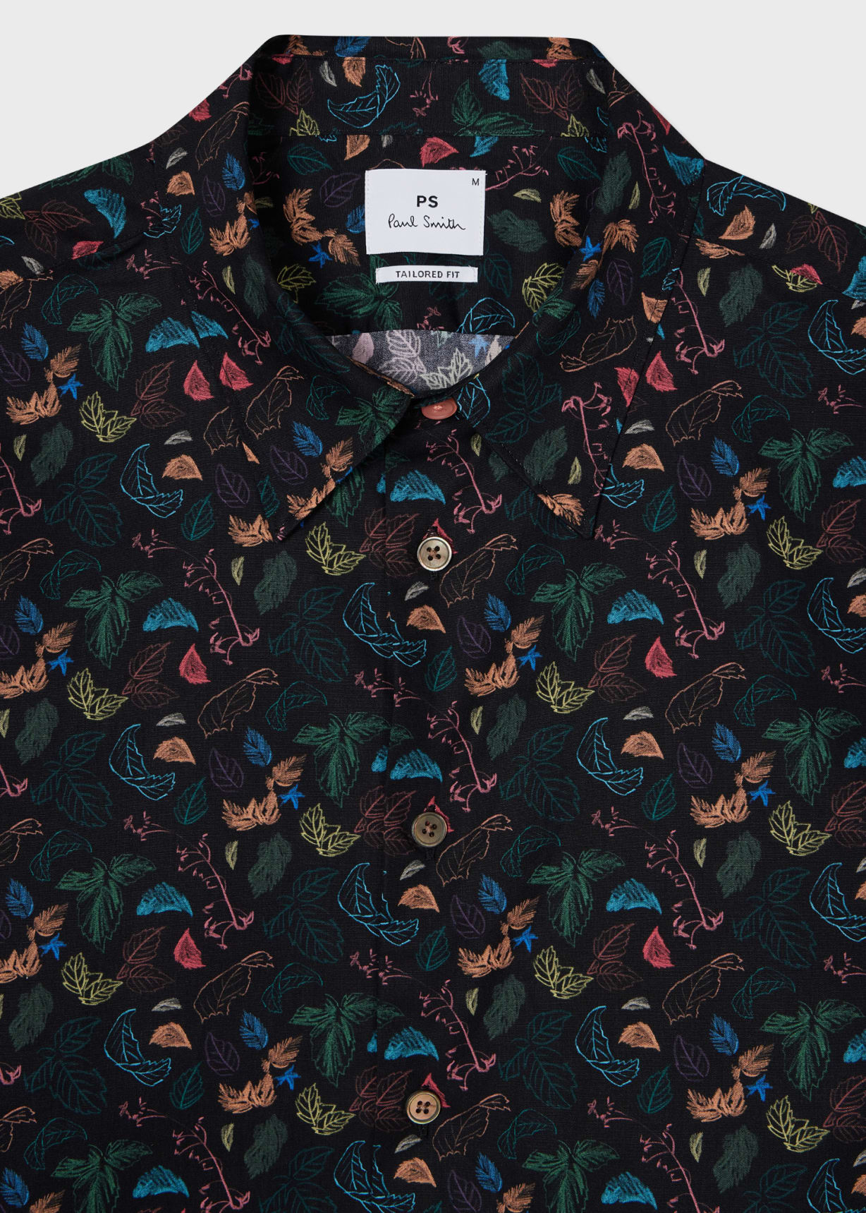 Men's Tailored-Fit Black 'Leaf' Cotton Shirt