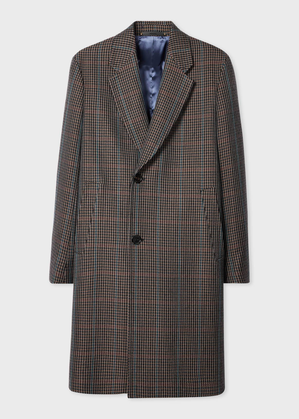 Men's Brown Multi-Houndstooth Wool-Blend Overcoat