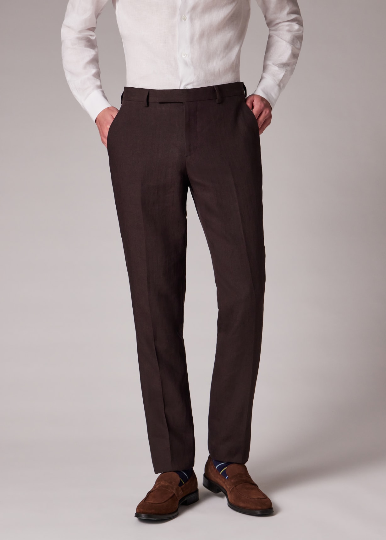 TaperedFit Dark Brown Linen Trousers — free download