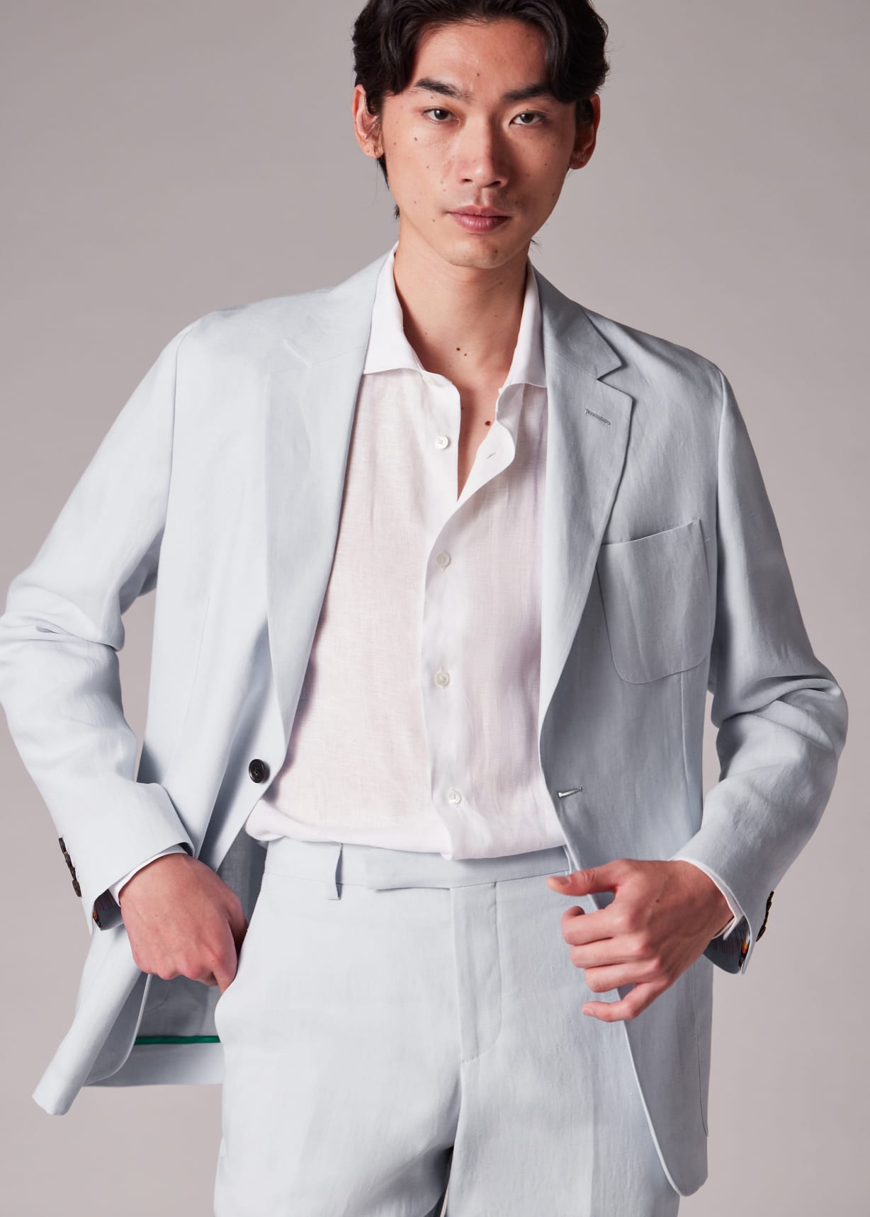 Azure Blue Pure Linen Men Summer Suit main image 1