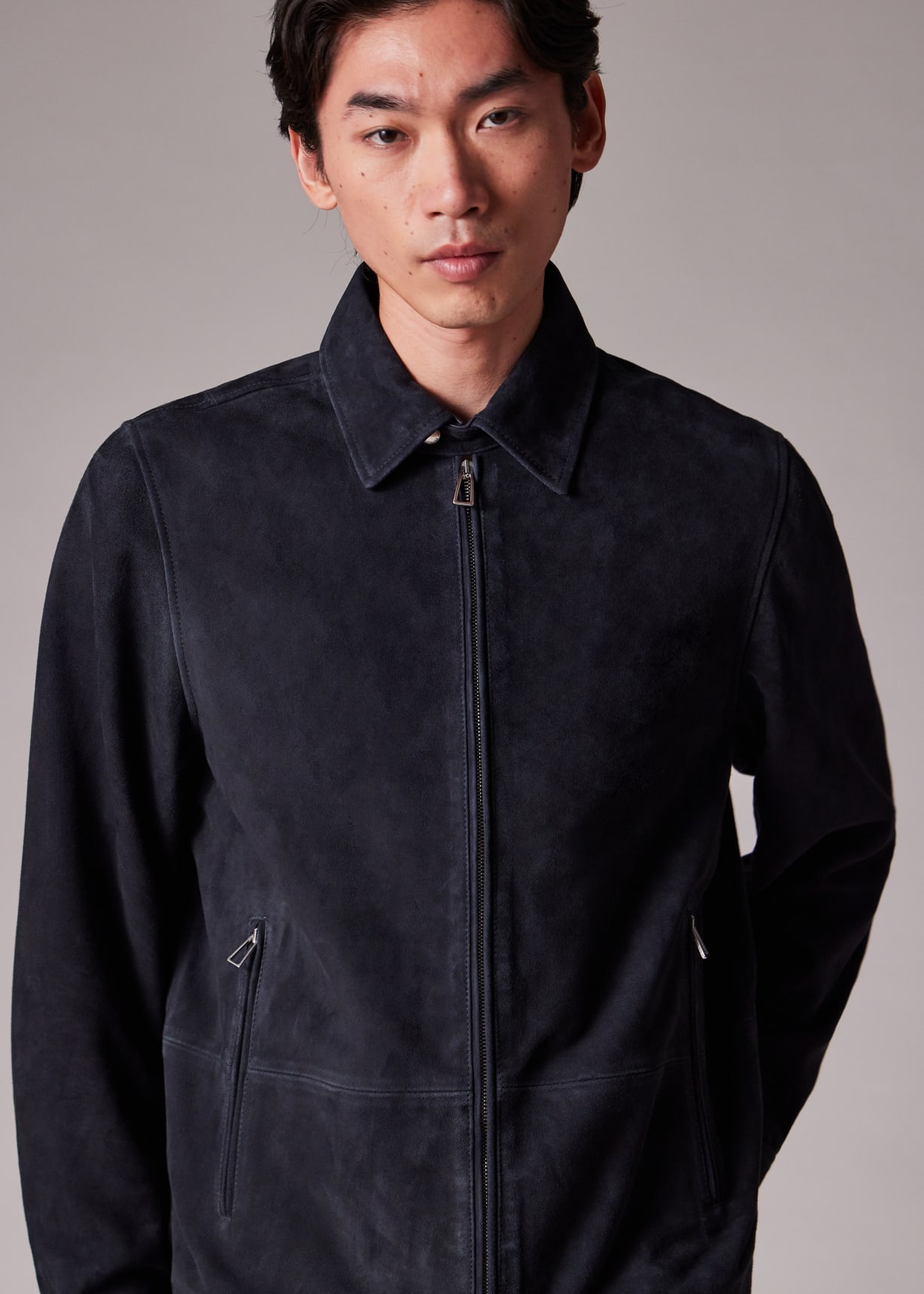 Men's Navy Suede Zip-Front Jacket