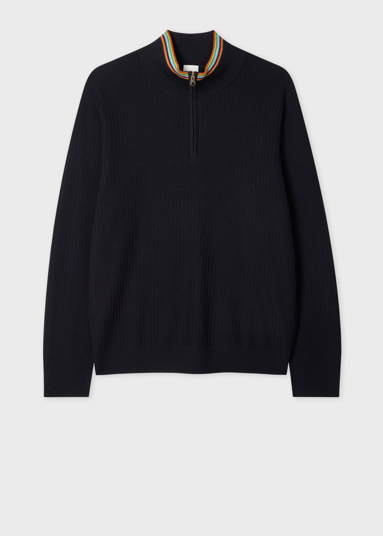 Men's Navy Washable Merino Wool 'Signature Stripe' Half Zip