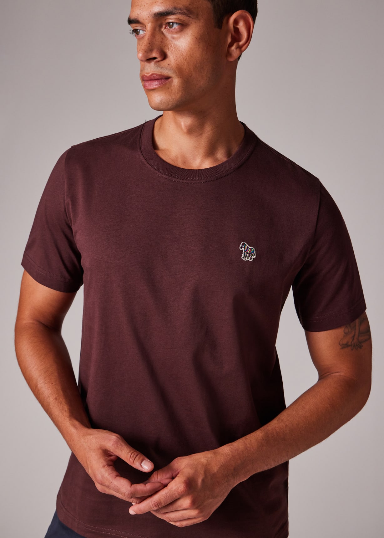 Men's Burgundy Organic Cotton Zebra Logo T-Shirt