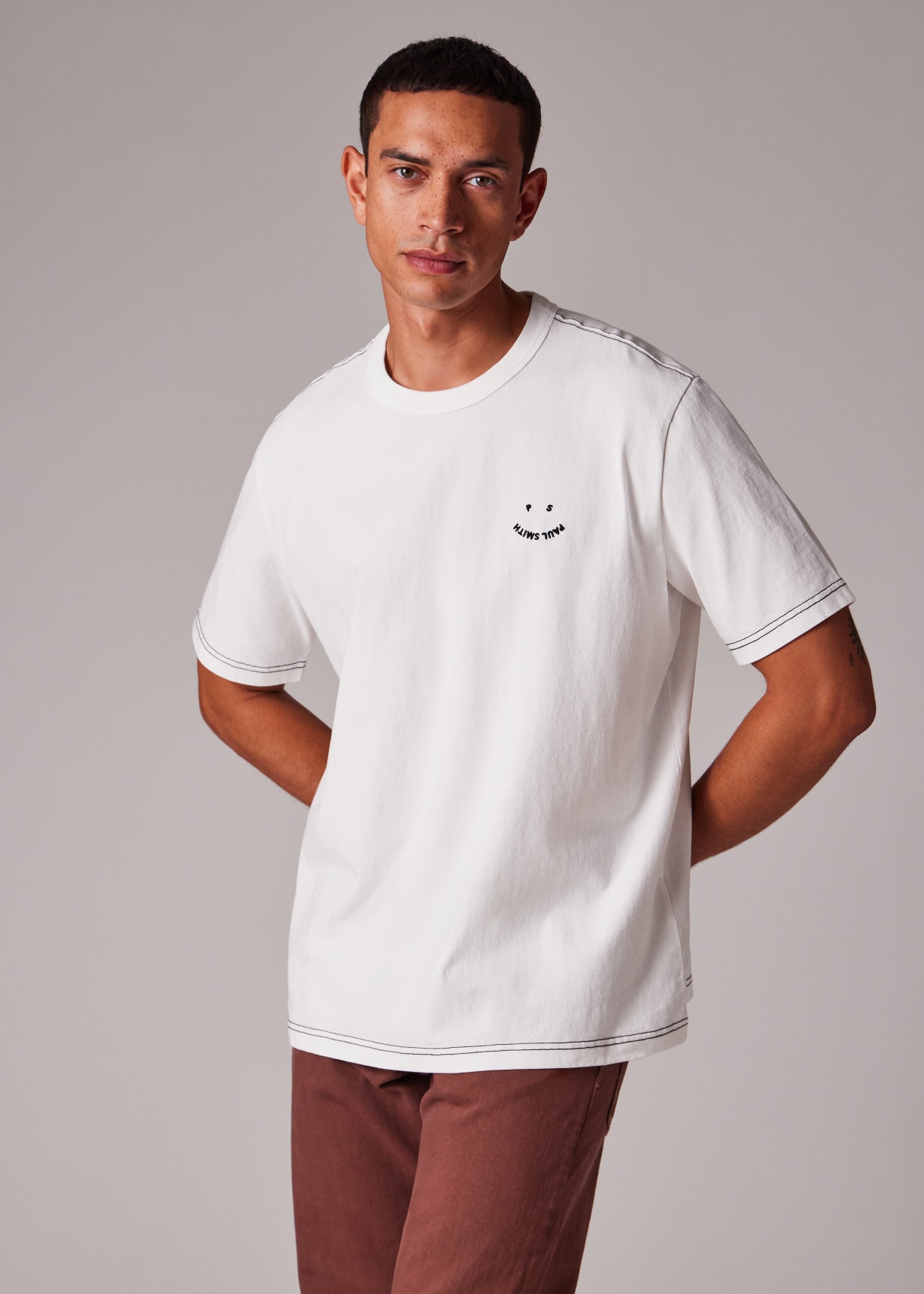 Men's Ecru Pigment Dyed 'Happy' T-Shirt