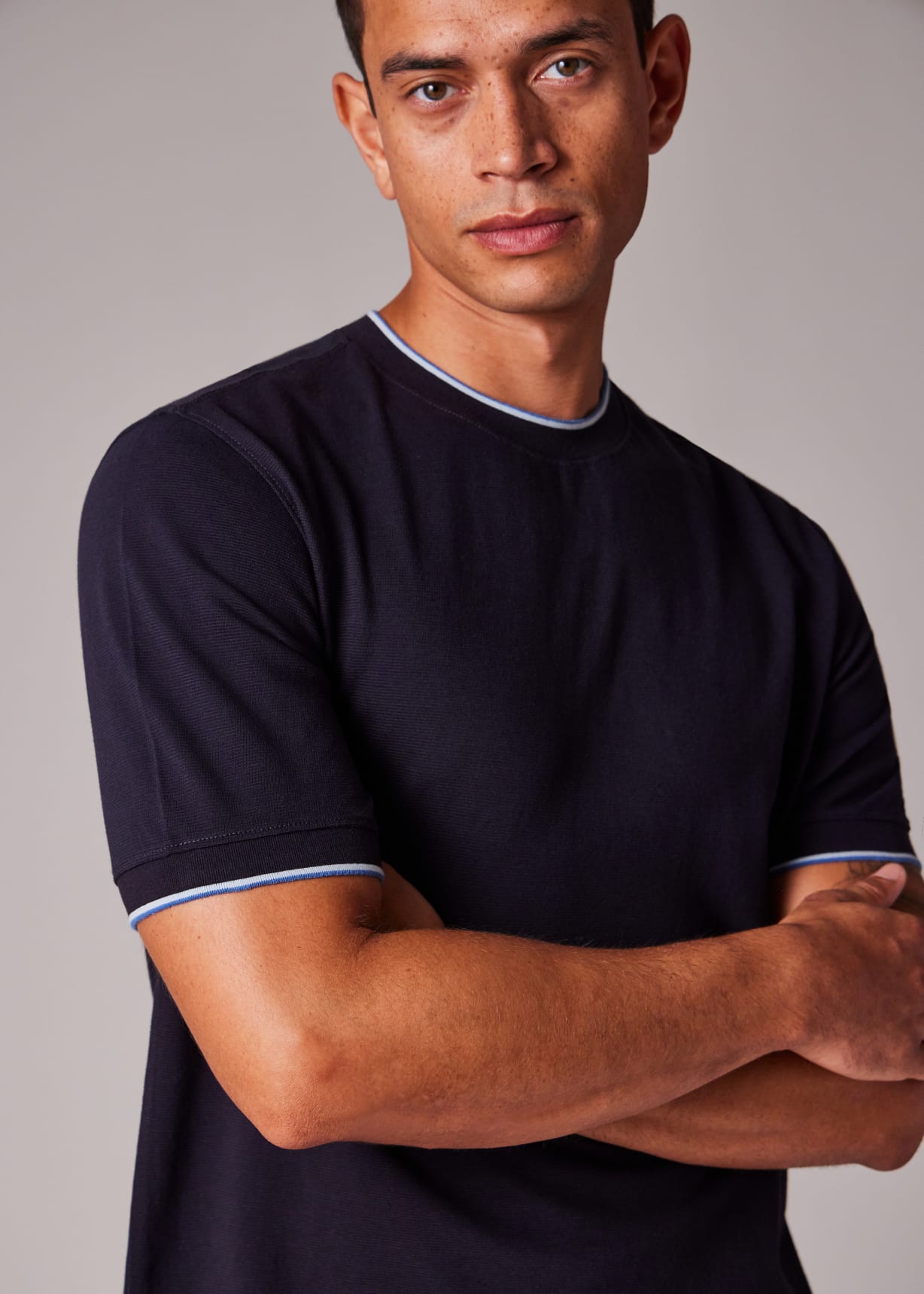 Men's Navy Cotton Jacquard T-Shirt