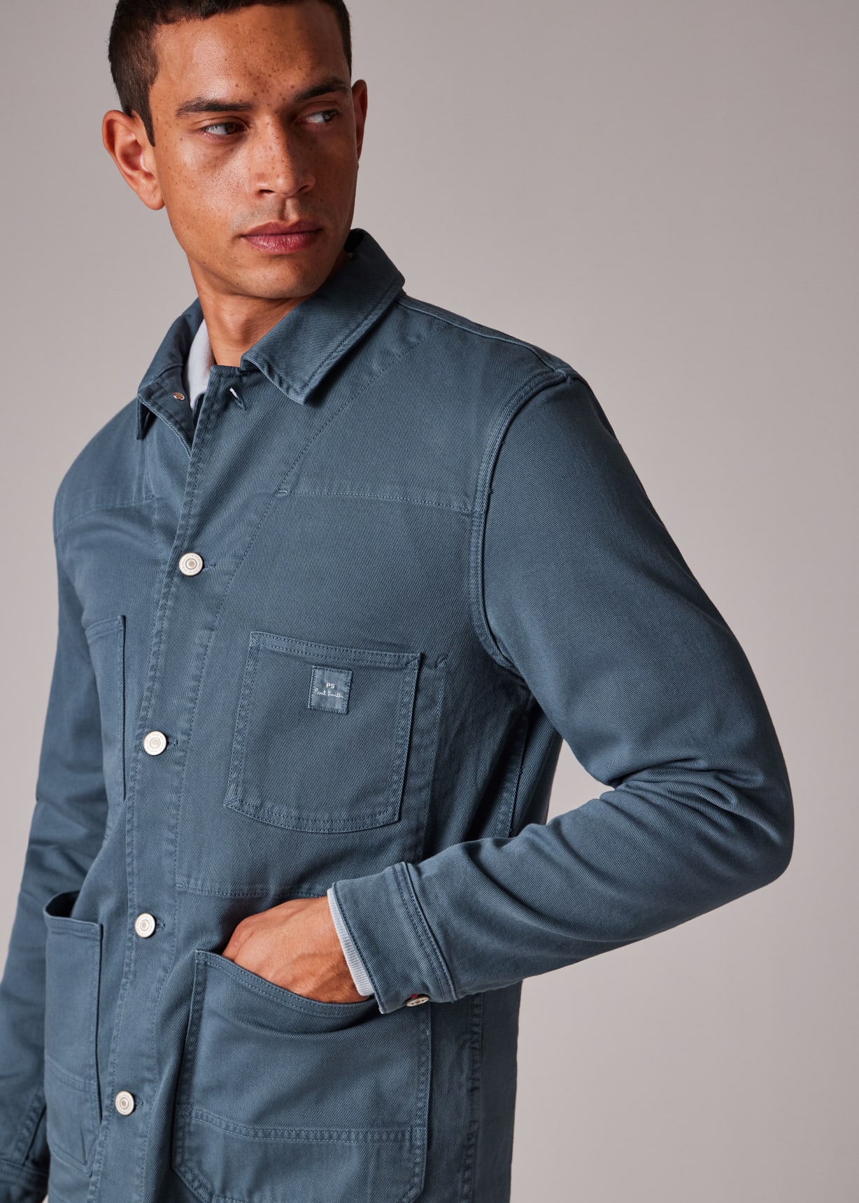 Paul Smith / ジャケット/S/コットン/BLU/無地/MK.203503/PF-4B-80806 Men's Mid Blue Stretch Cotton-Twill Chore Jacket