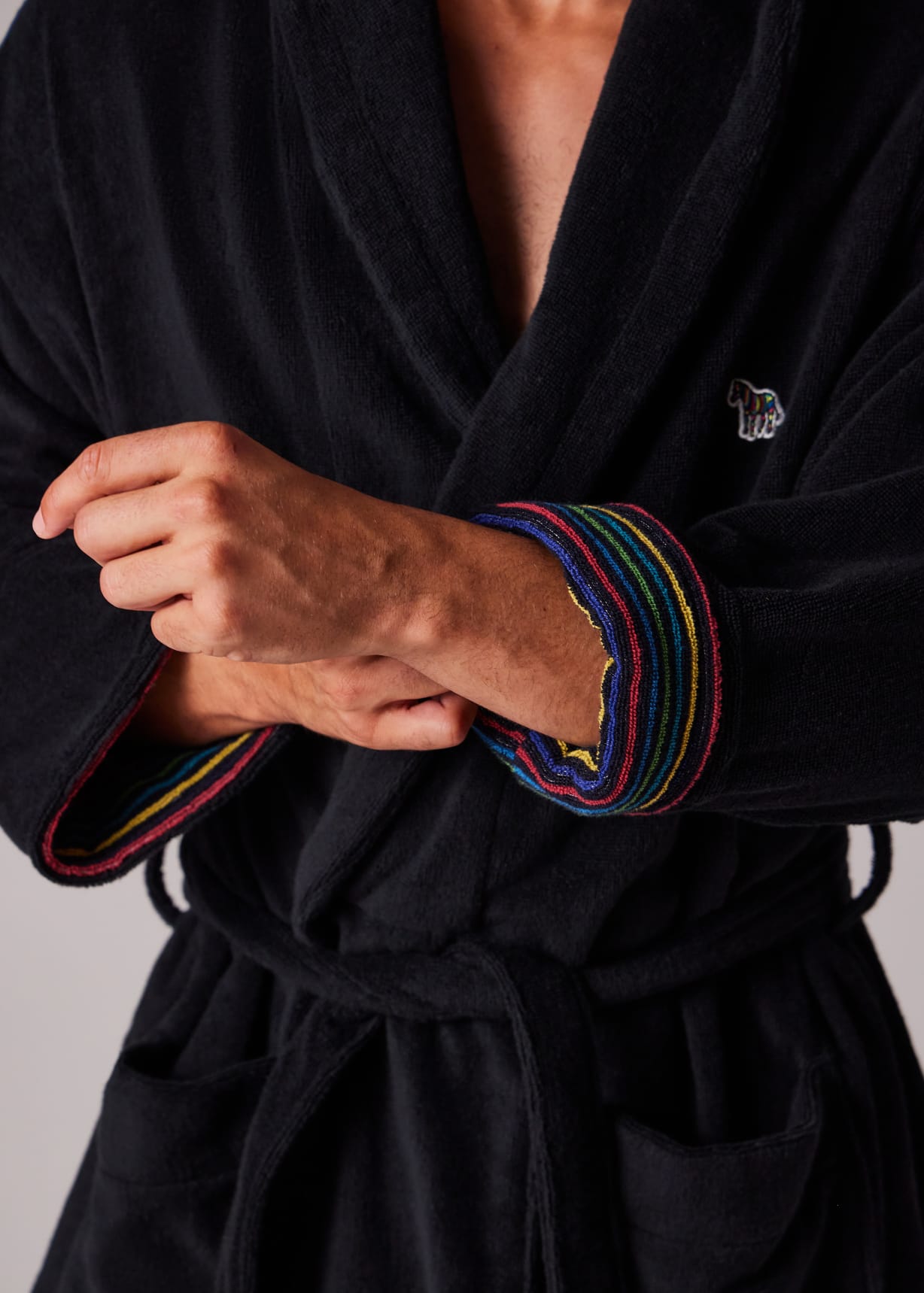 Men's Black Zebra Logo Towelling Dressing Gown