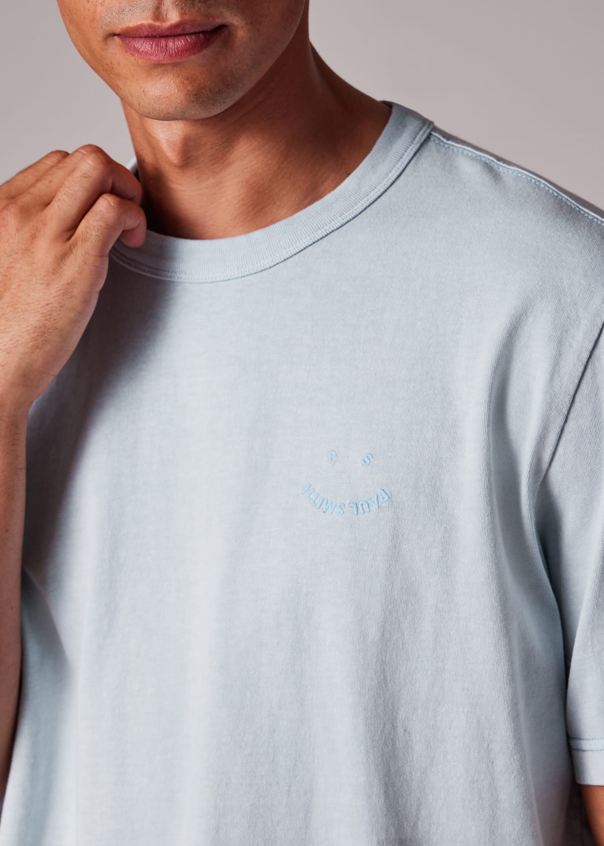 Men's Pale Blue Pigment Dyed 'Happy' T-Shirt