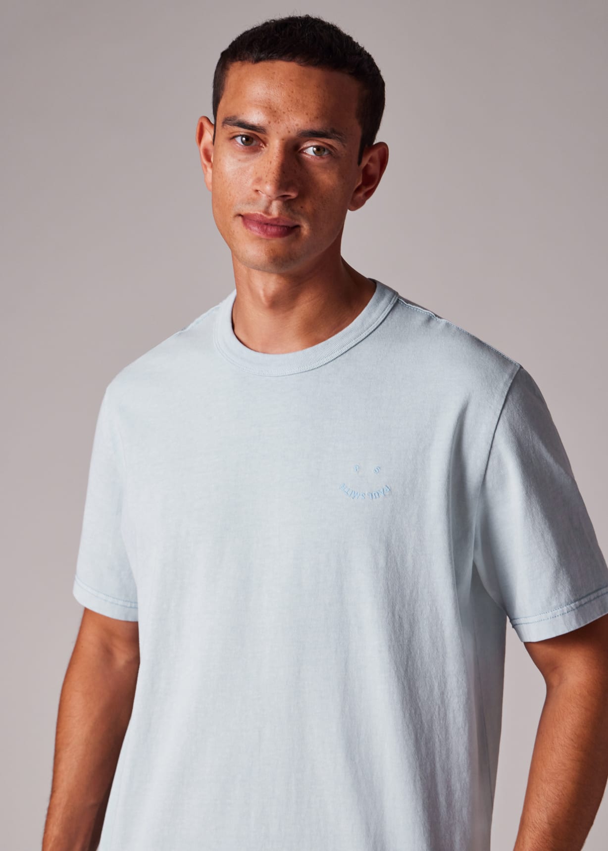 Men's Pale Blue Pigment Dyed 'Happy' T-Shirt