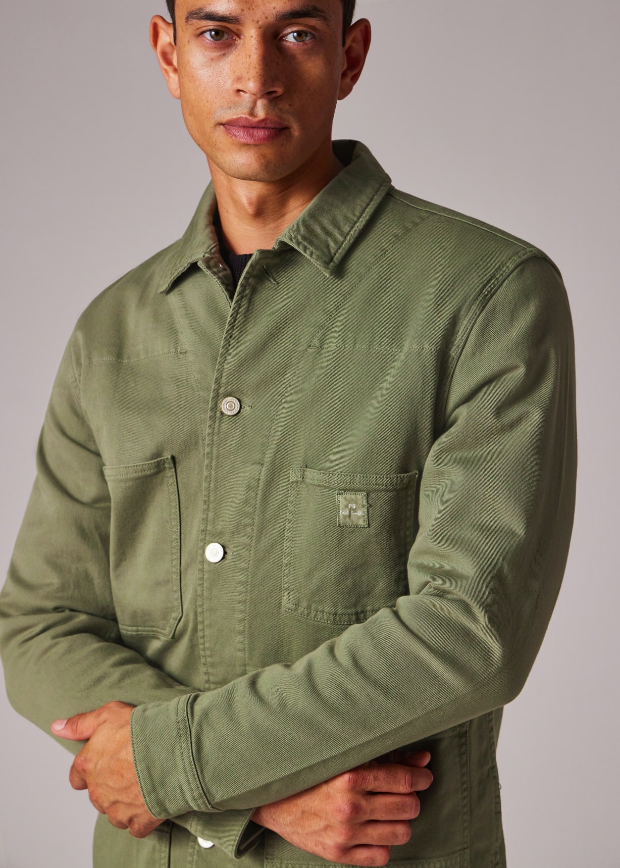Men's Khaki Stretch Cotton-Twill Chore Jacket