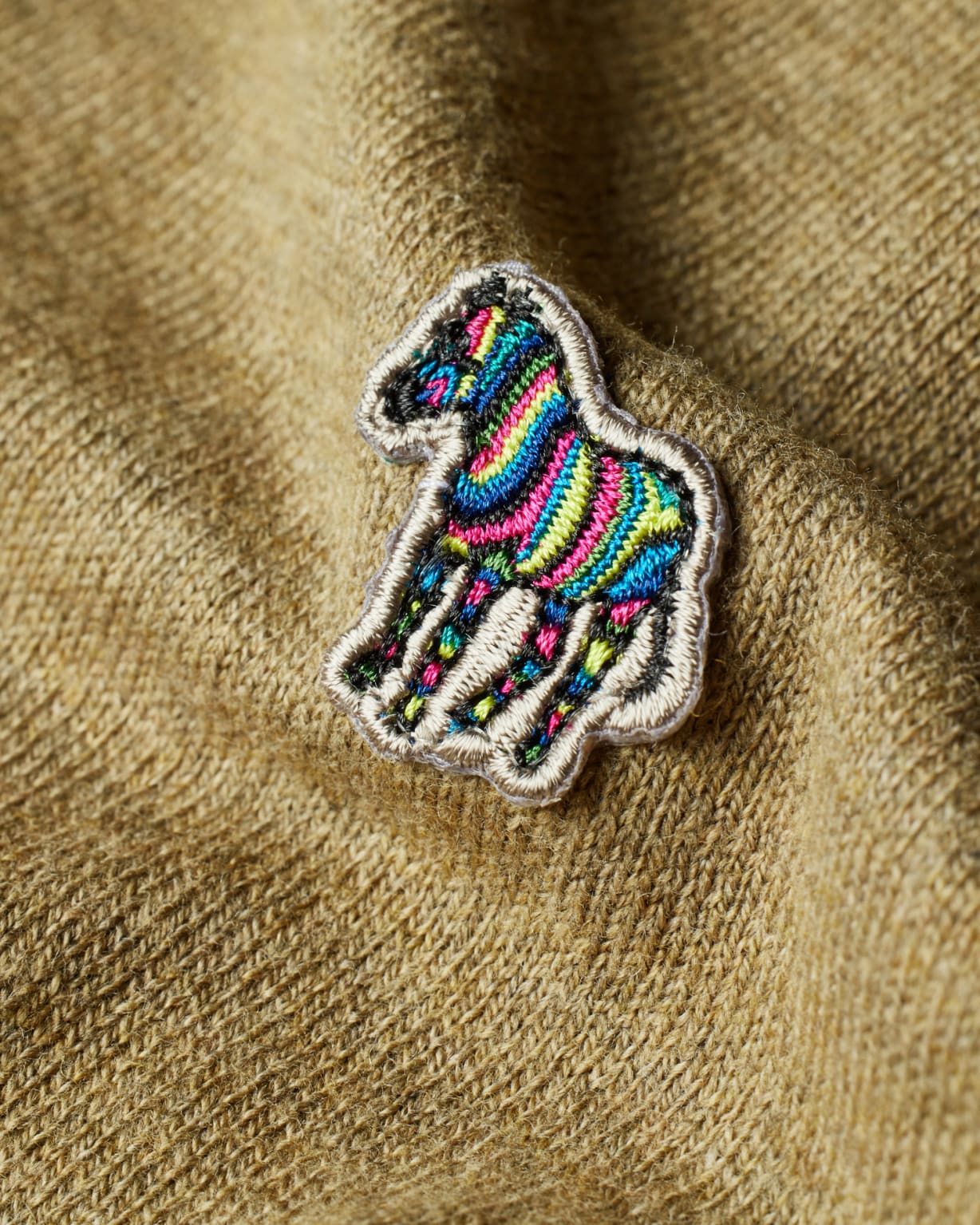 Camel Cotton-Blend Zebra Logo Half Zip Sweater