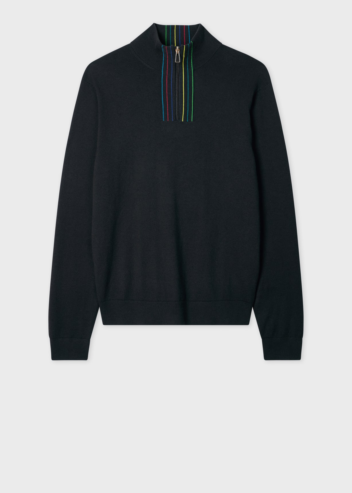 Black Merino Wool 'Sports Stripe' Half Zip