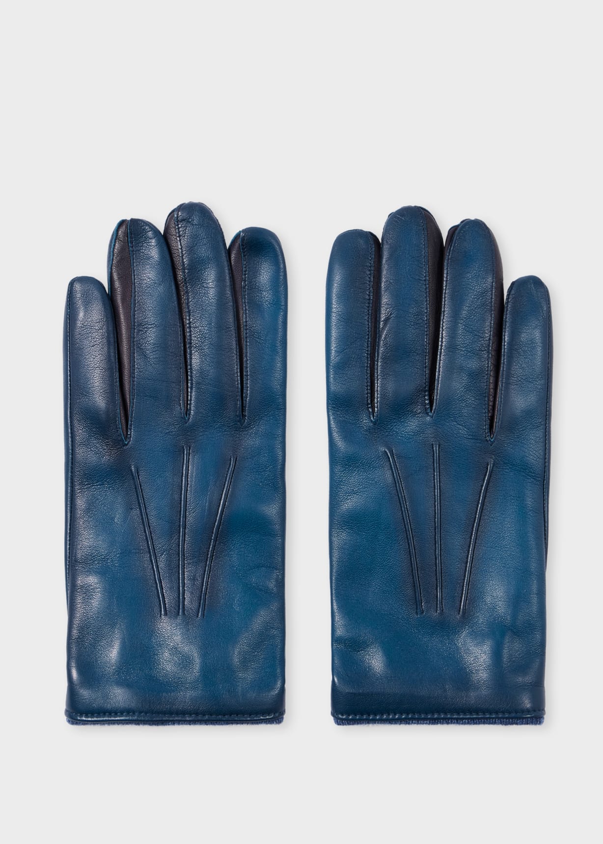 Men's Blue Leather Gloves with Wool-Cashmere Lining