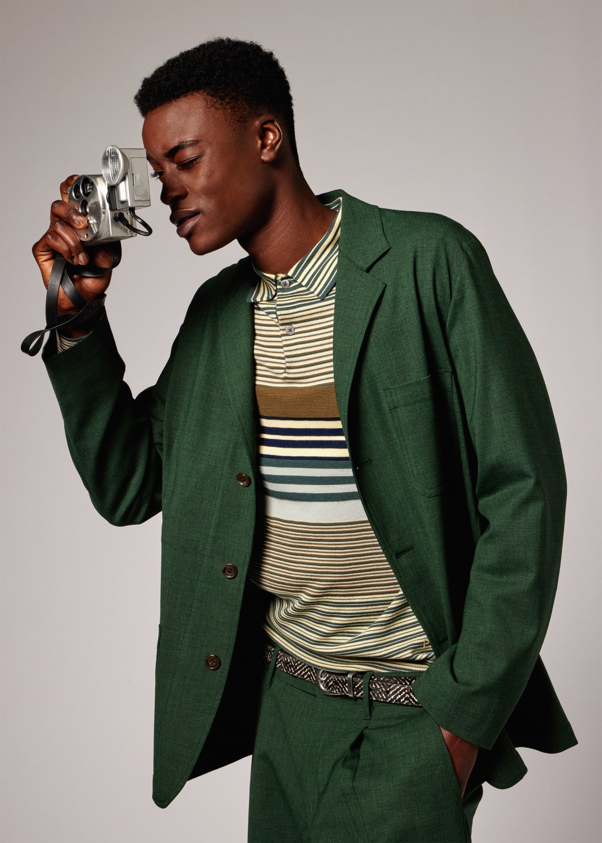 Men's Dark Green Overdyed Marl Wool Three-Button Blazer