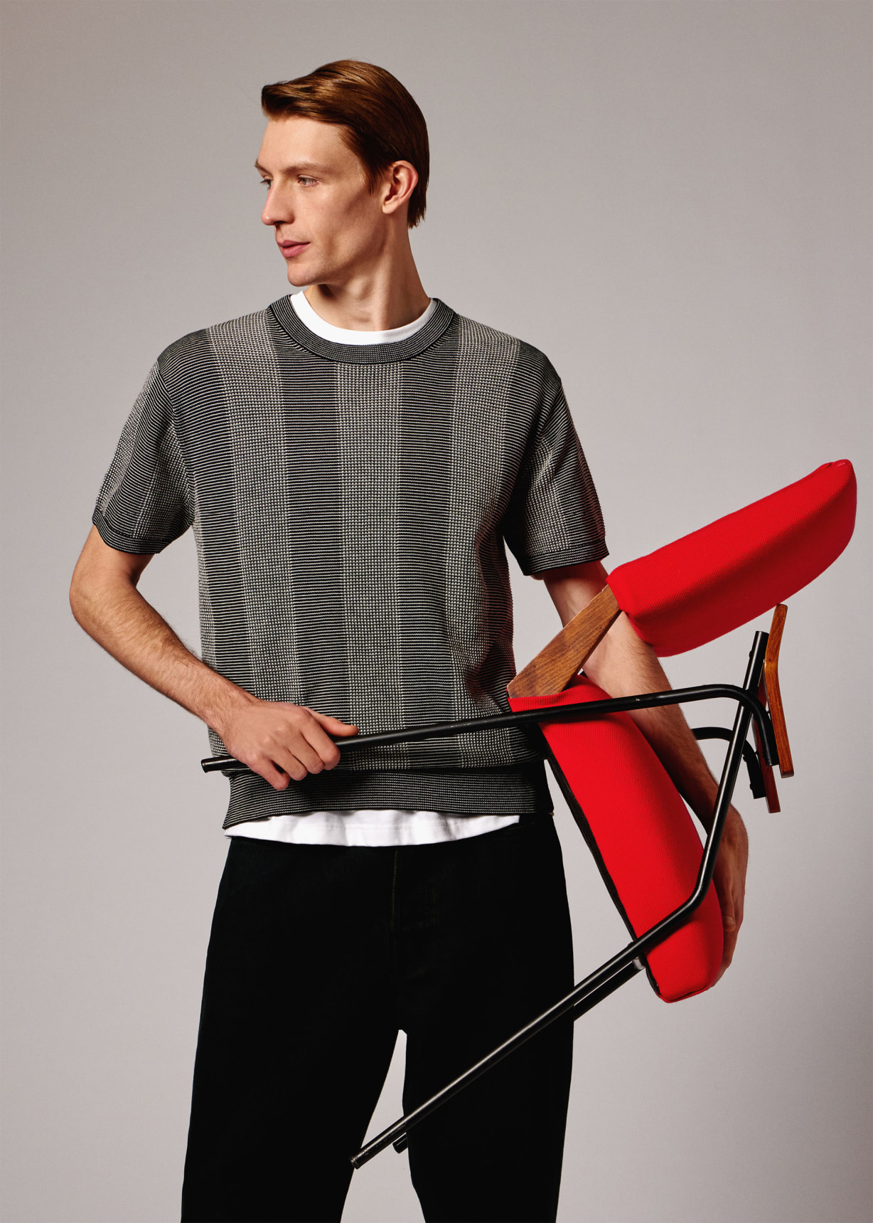 Black Silk-Blend Geo Short-Sleeve Sweater