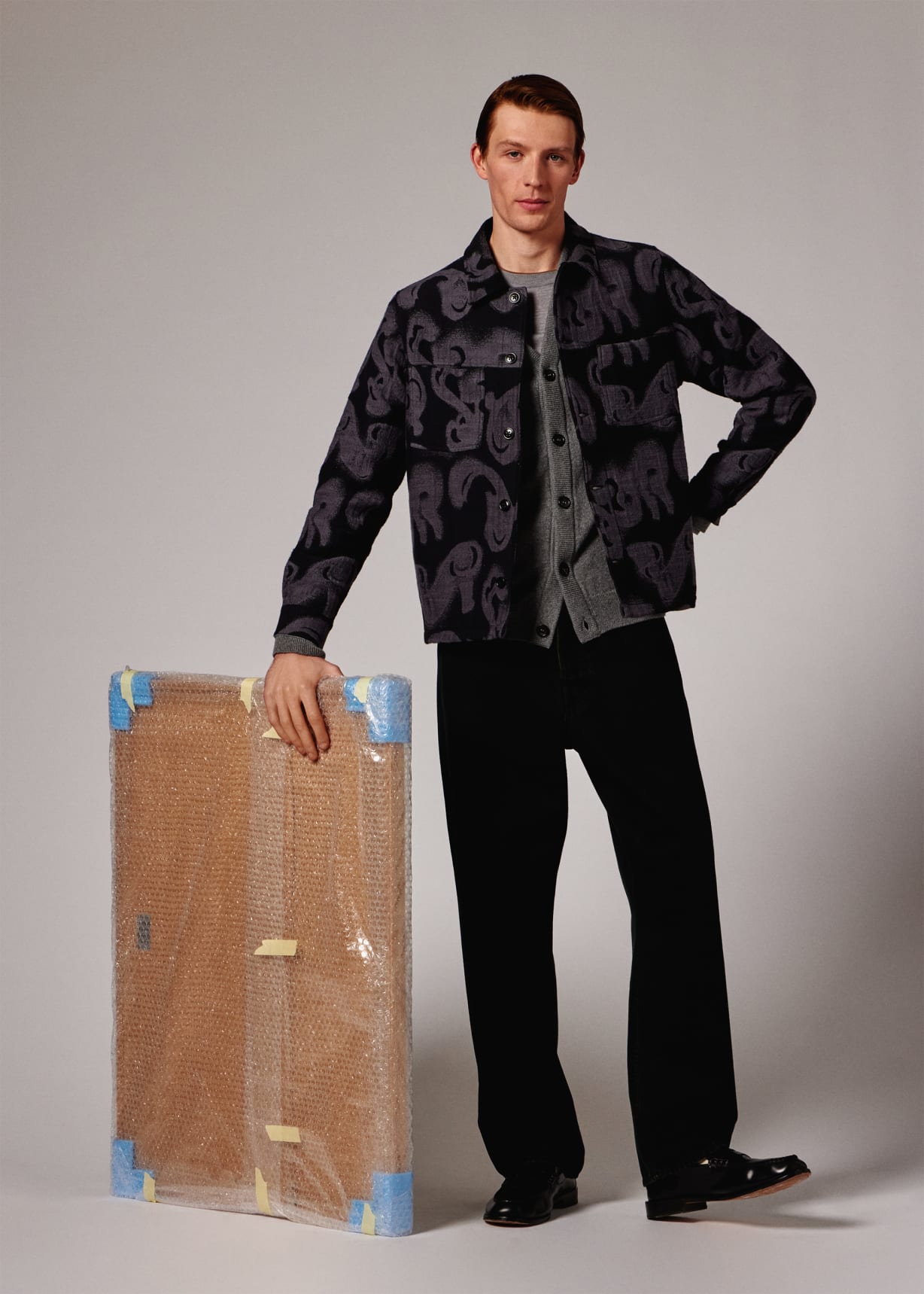 Men's Black 'Waltzer' Jacquard Cotton-Blend Shirt Jacket