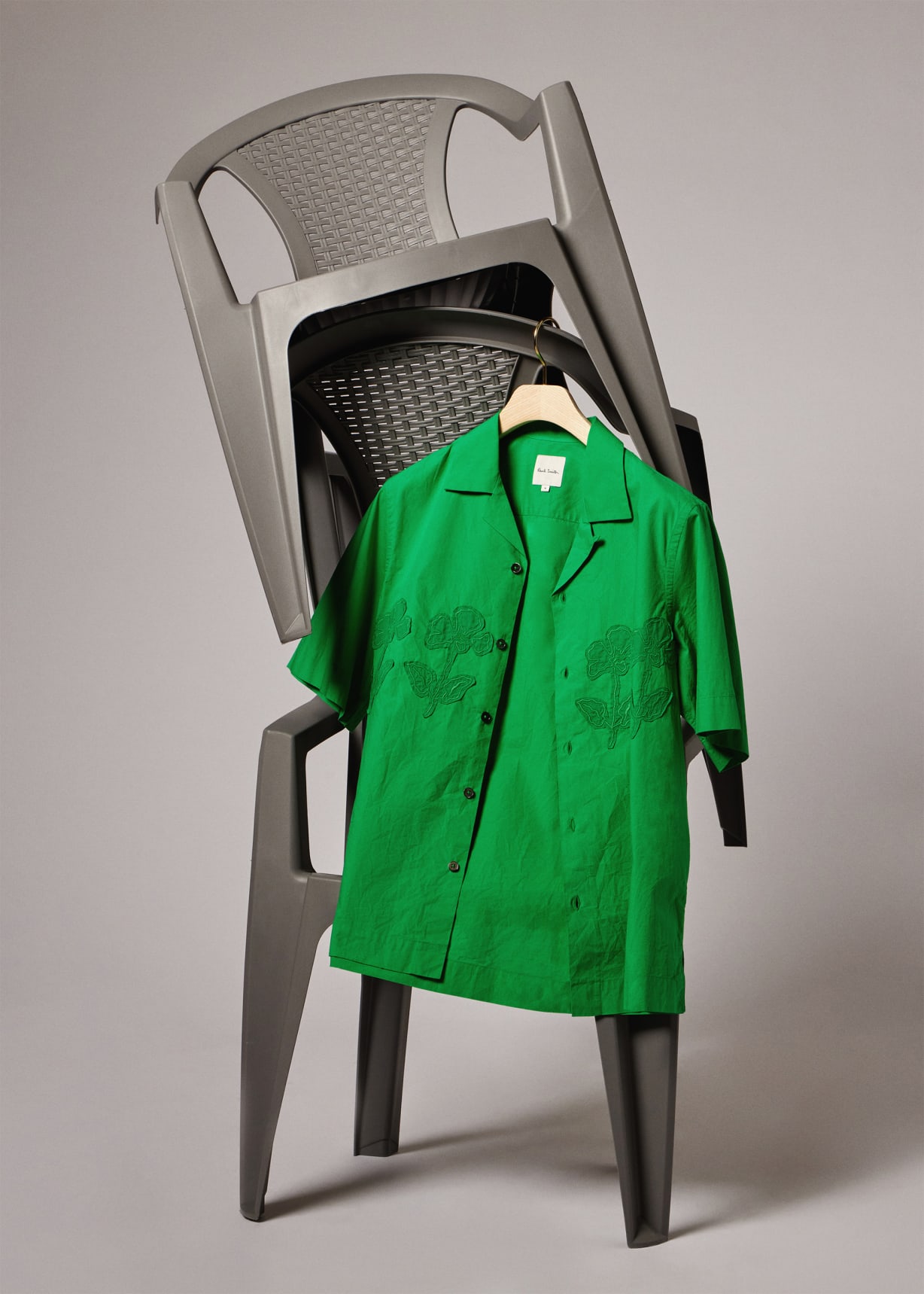 Men's Green Cotton Applique Short-Sleeve Shirt