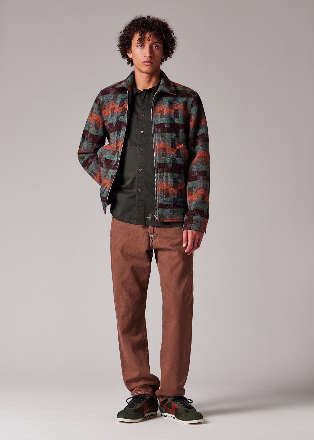 Men's Teal Jacquard Check Wool Zip Jacket