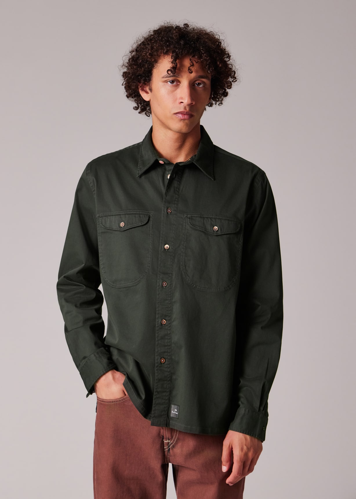 Men's Dark Green Casual-Fit Garment-Dyed Sateen Shirt