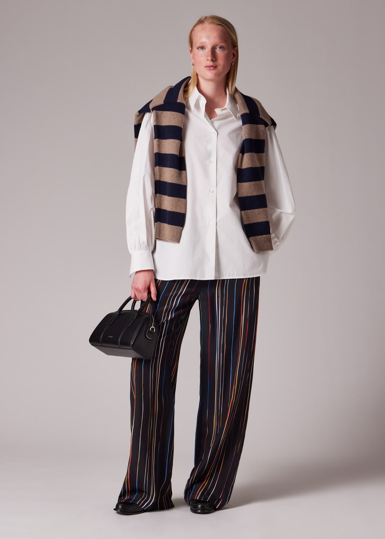 Women's Dark Navy Pinstripe 'Signature Stripe' Wide-Leg Trousers