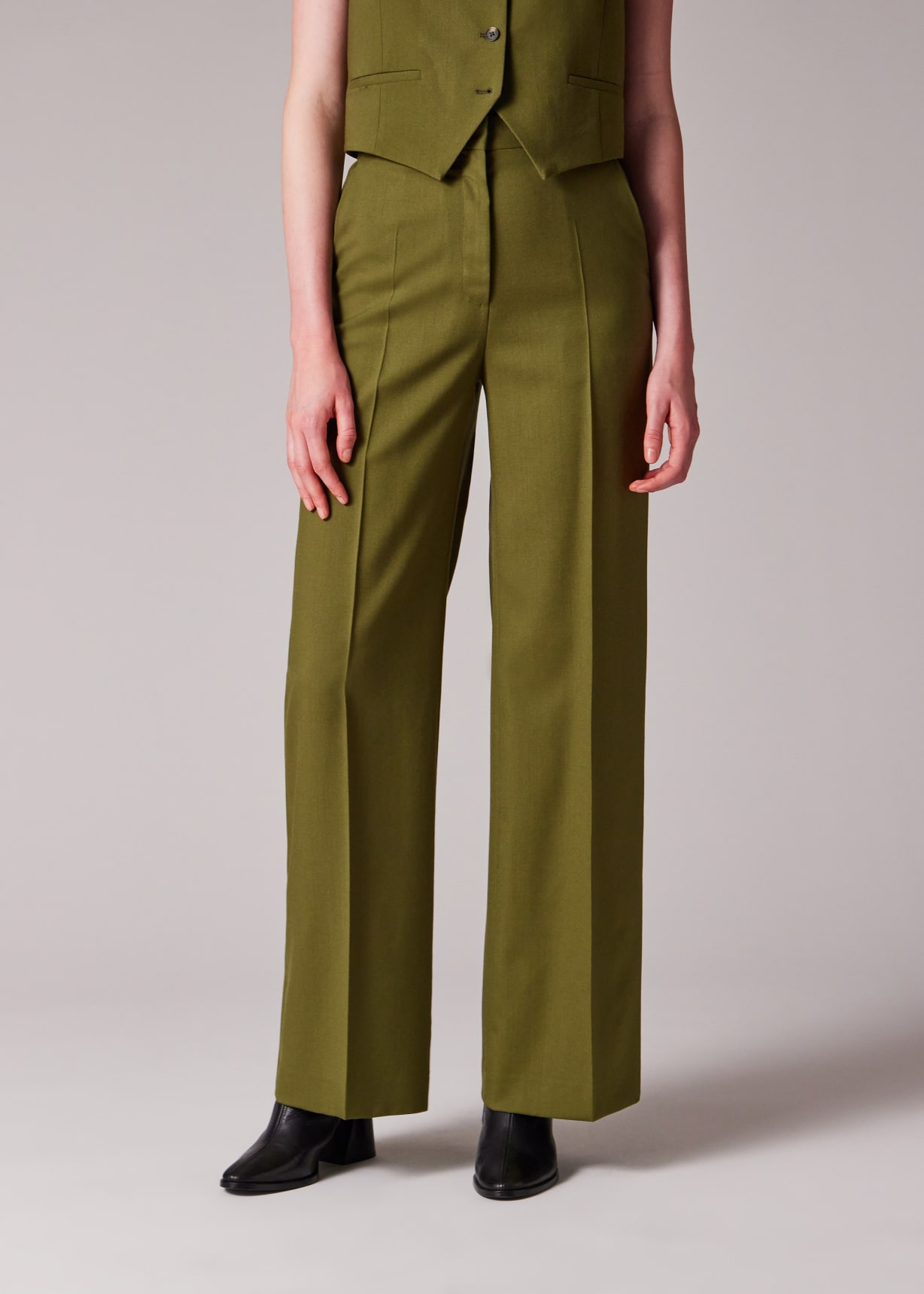 Women's Olive Green Wide Leg Trousers