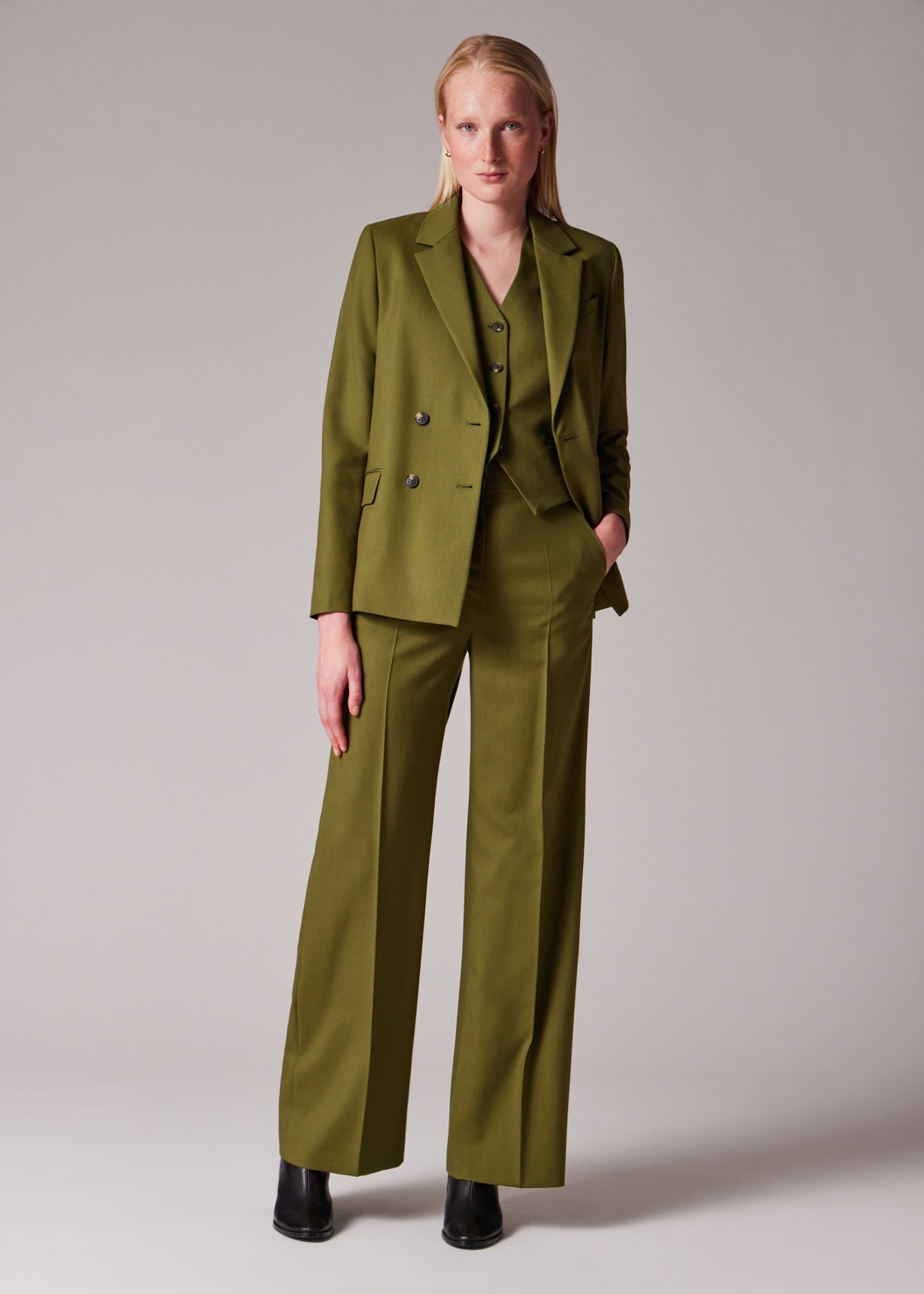 Women's Olive Green Wide Leg Trousers