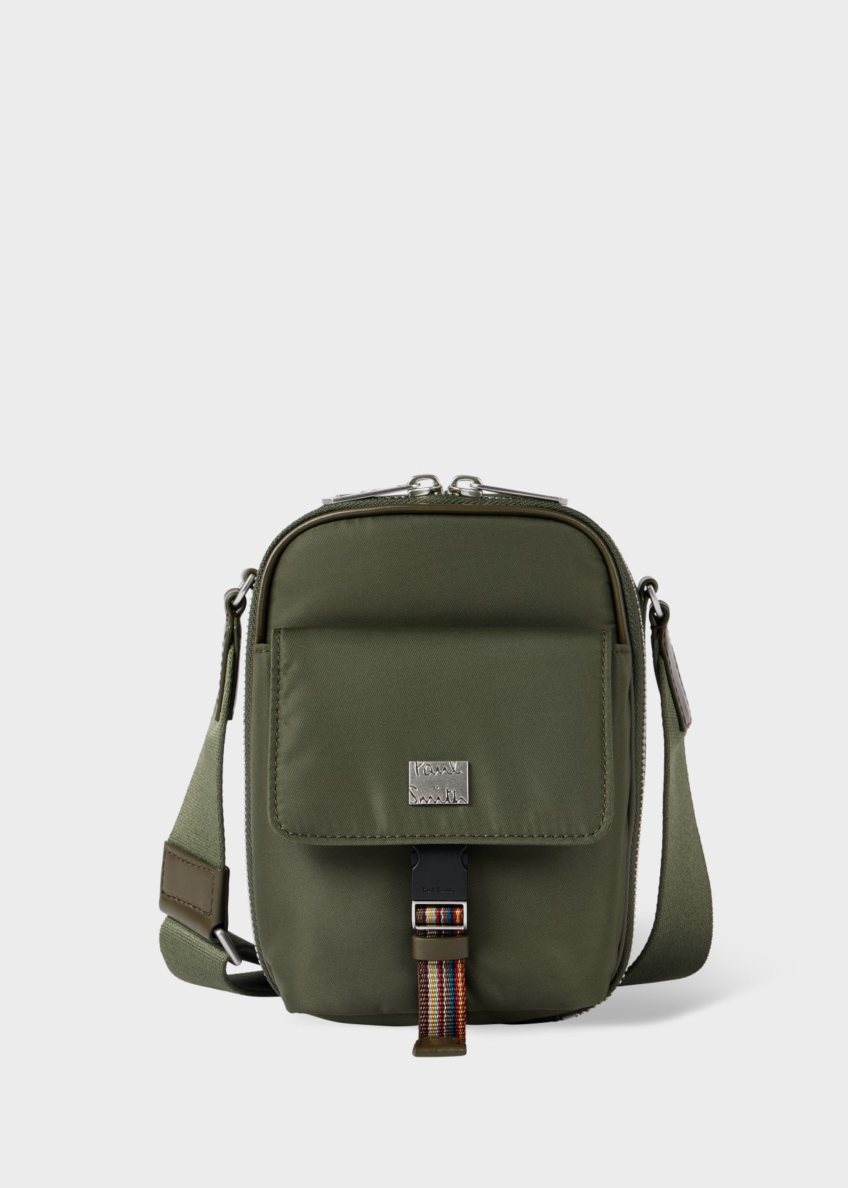 美品 Paul Smith NYLON ONE SHOULDER BAG Men's Khaki Recycled Nylon 'Signature Stripe' Small Flight Bag