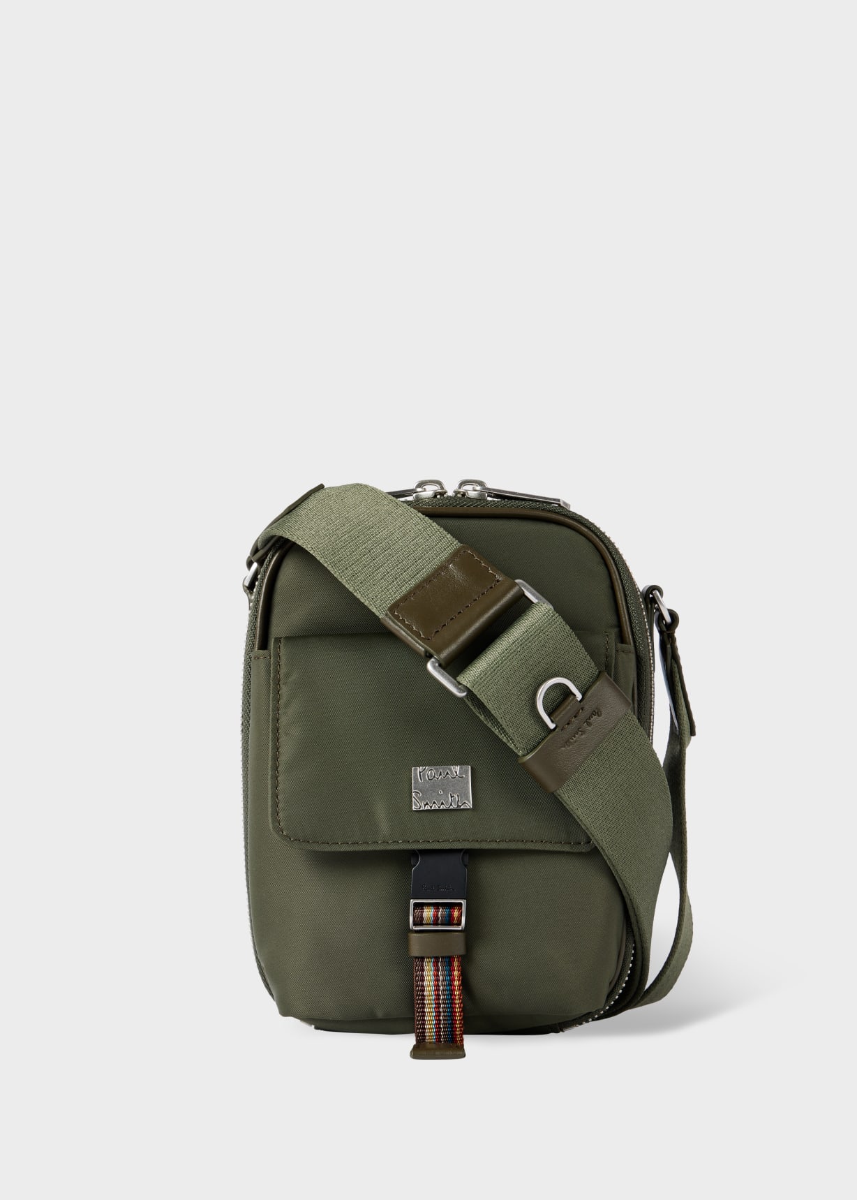 Men's Khaki Recycled Nylon 'Signature Stripe' Small Flight Bag
