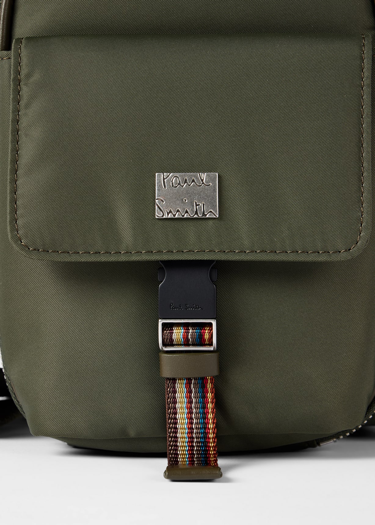 美品 Paul Smith NYLON ONE SHOULDER BAG Men's Khaki Recycled Nylon 'Signature Stripe' Small Flight Bag